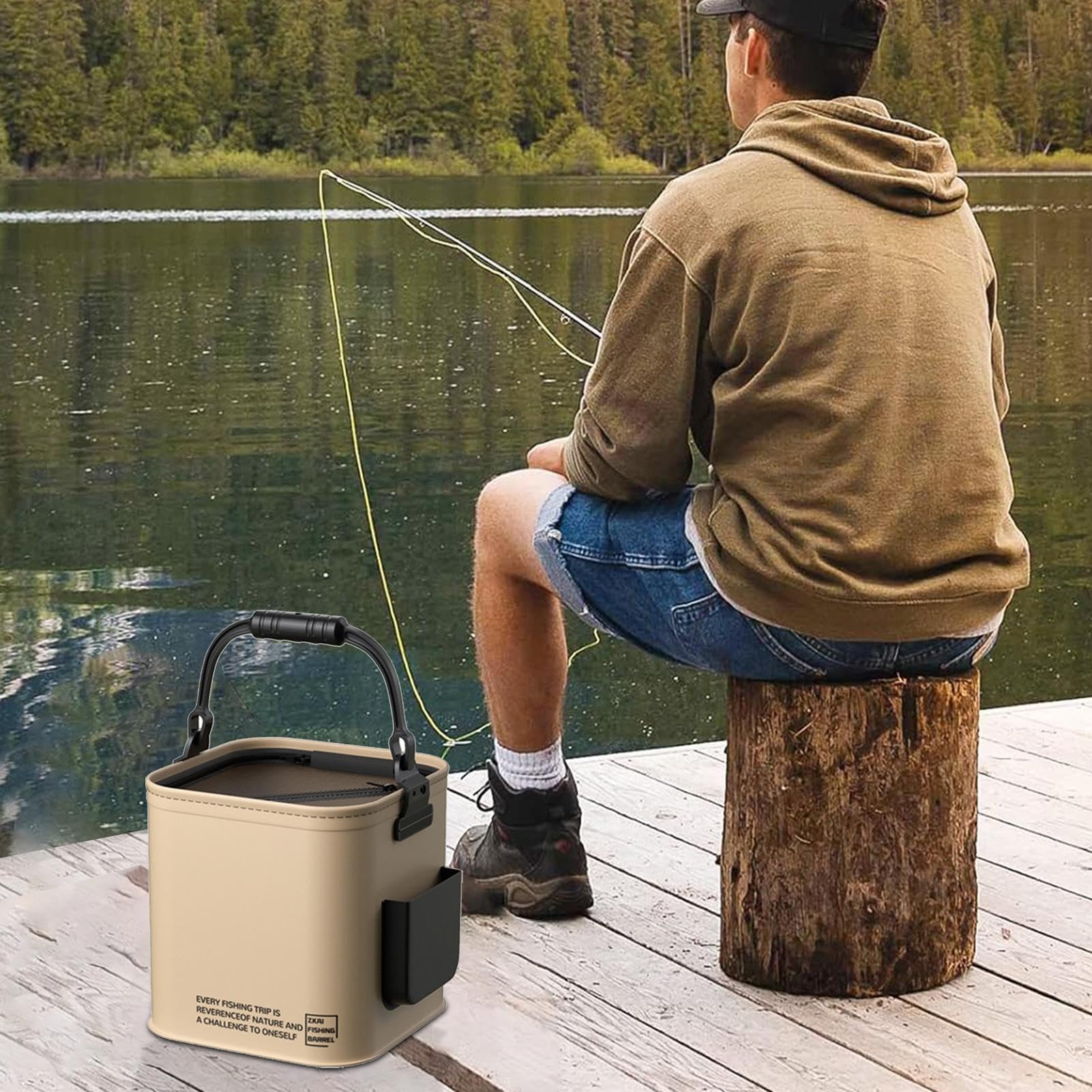 Secchio per pesci pieghevole multifunzionale - Secchio impermeabile | Contenitore pieghevole per esche vive | Coperchio per pesca | D'acqua in campeggio