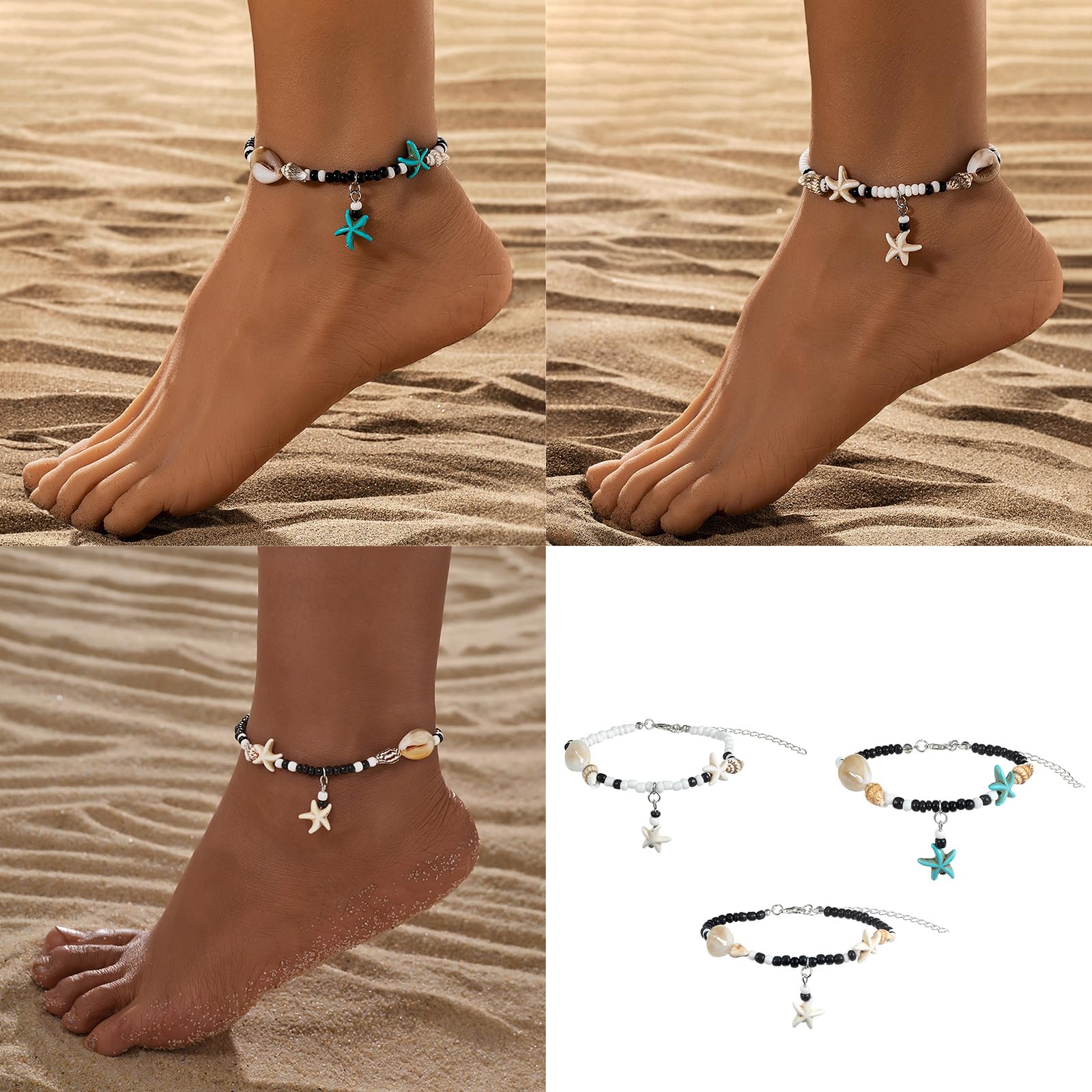 Cavigliera con conchiglie intrecciate a mano con perline in resina, catena regolabile per gambe, gioiello per feste in spiaggia, cavigliera da donna