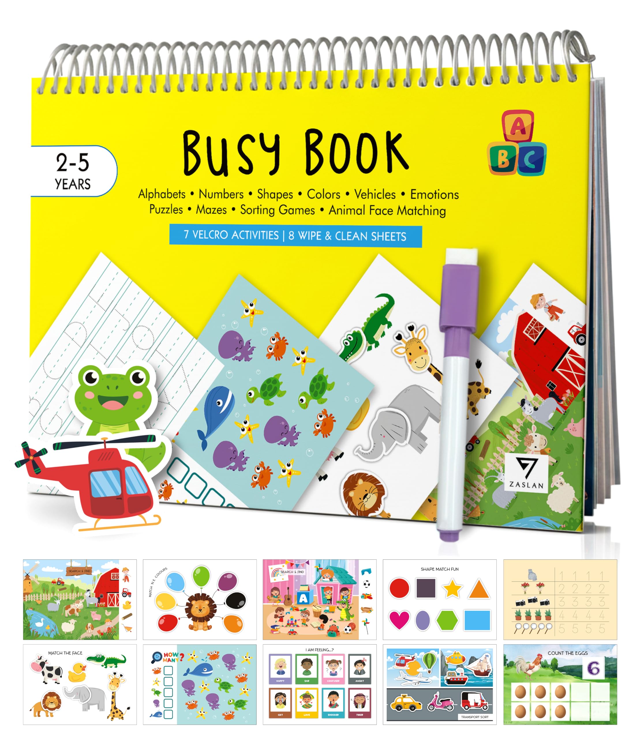 Zaslan Montessori Busy Book | Toddler Busy Book for 2-5 Yrs | Activity Binder| Quiet Book| Educational Toys For 3 Year Old| Kids Learning Books 2-3 Years| Books For 2 Yrs Old | Kids Gifts