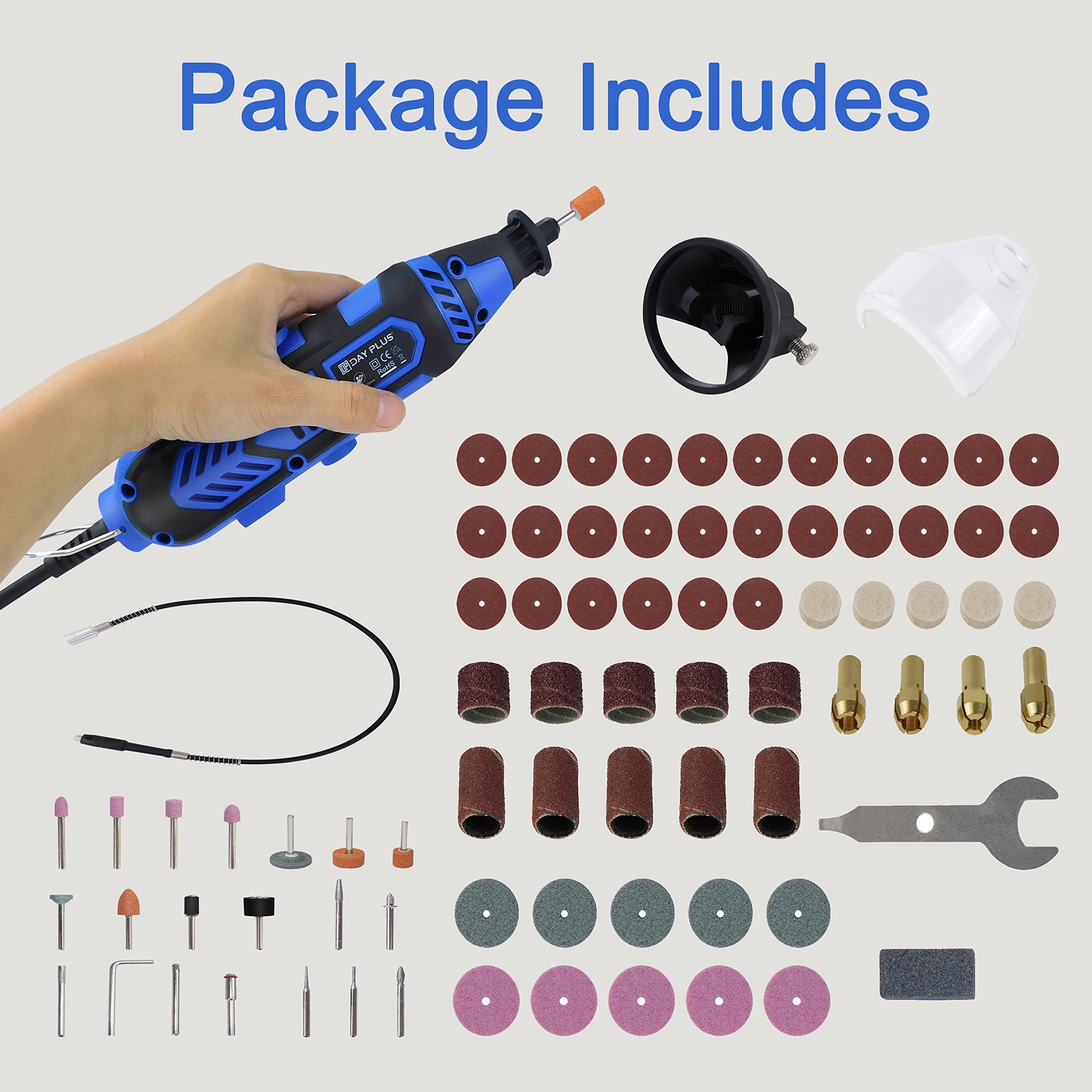 Mini Amoladora Eléctrica, Multiherramienta con Eje Flexible, 80 Accesorios Herramienta Rotativa Multifunción, Velocidad Variable 10000-32000 RPM, Herramientas multiusos para Manualidad y Bricolaje