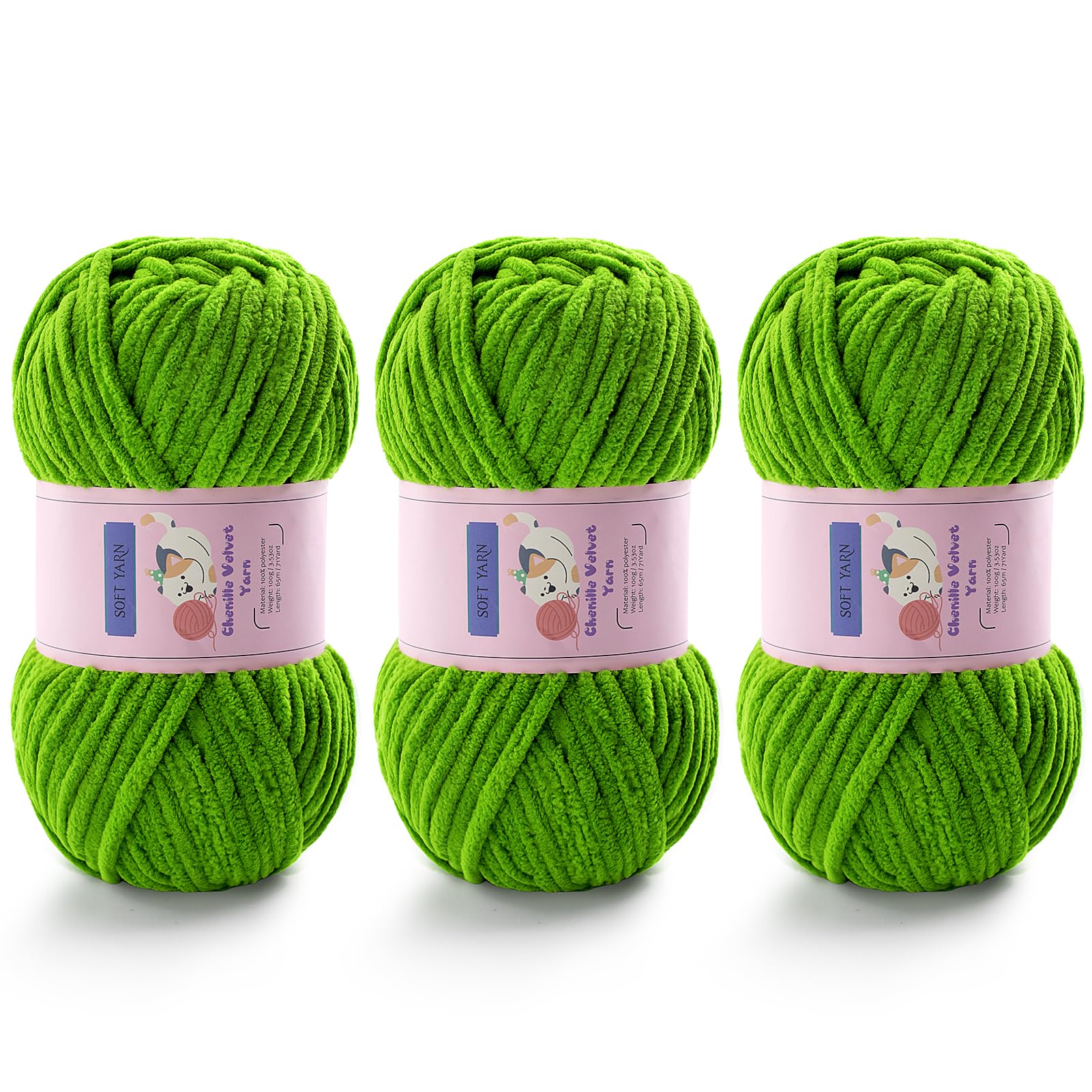 Chunky Chenille Yarn for Crocheting, #6 Green Baby Blanket Yarn for Crochet