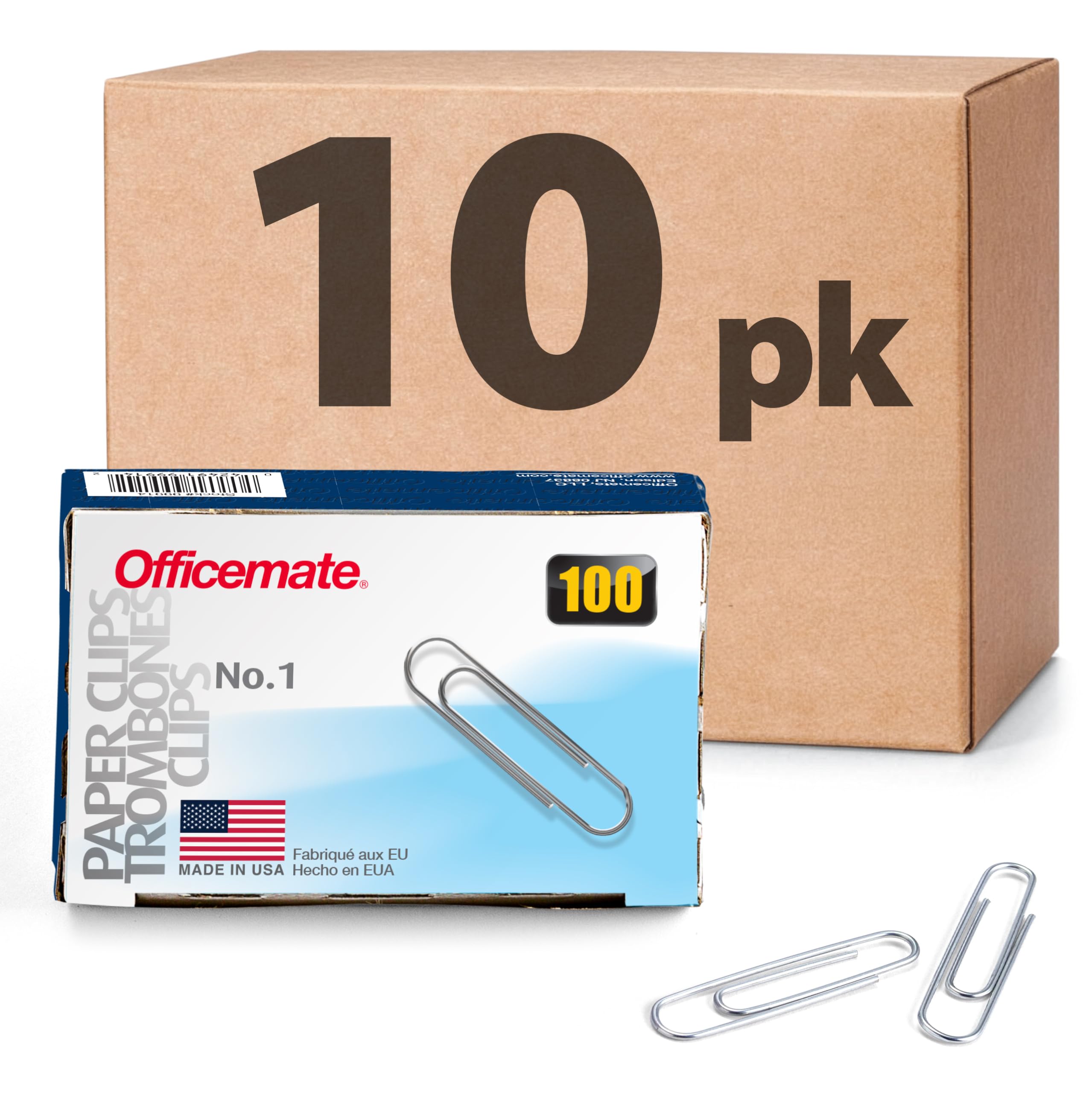 Officemate No.1 Smooth Paper Clips, Pack of 10 Boxes of 100 Clips Each, 1000 Clips Total (99911) image 1