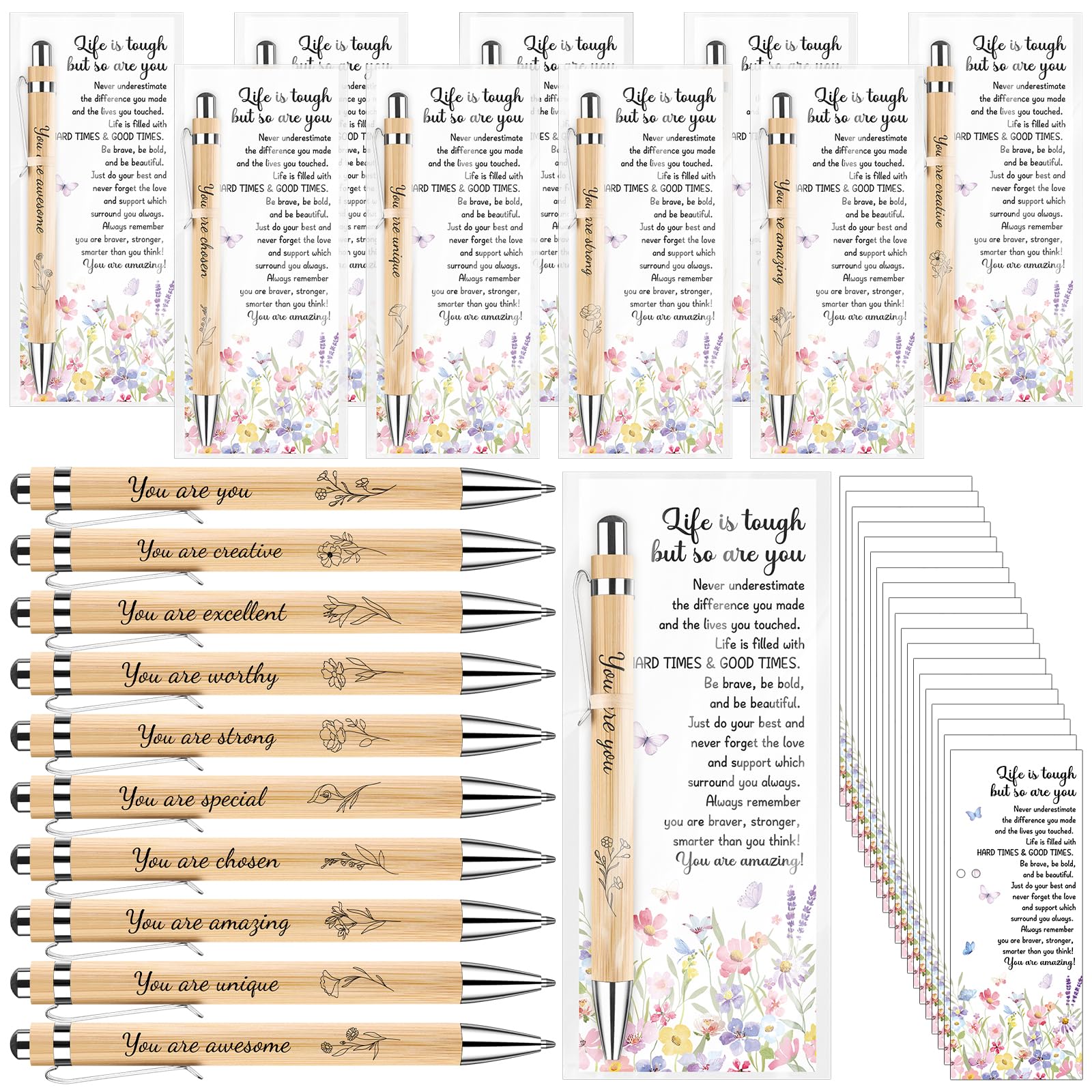 30 Sets Inspirational Gift Bulk Employee Appreciation Gifts Motivational Quotes Pens Inspirational Ballpoint Pens with Greeting Cards Thank You Gifts for Colleagues Coworker Staff Nurse Teacher Women