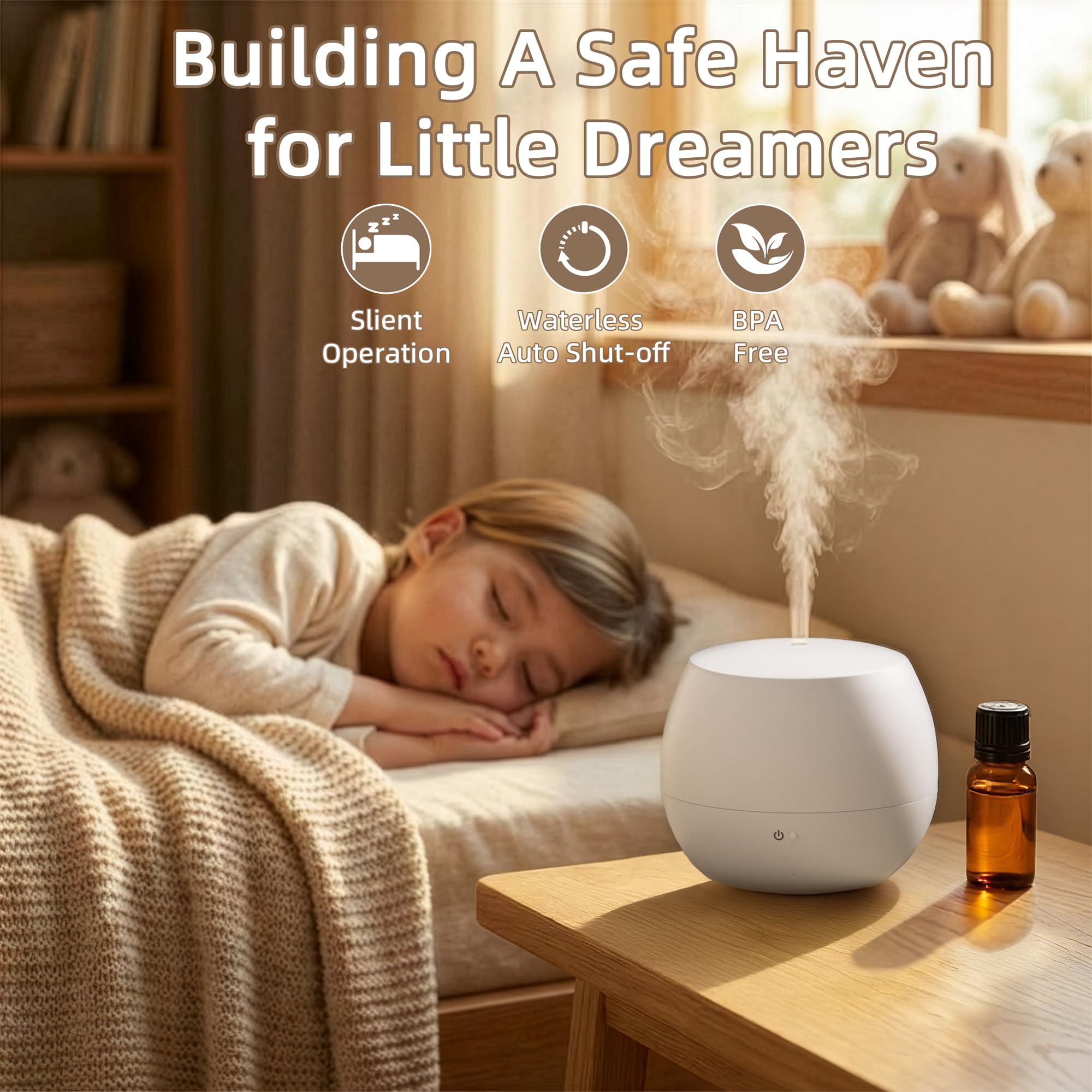 Diffusore di Oli Essenziali,Diffusore Atomizzatore di Oil Essenze 100 ml，Aromaterapia Senza BPA per Profumazione Ambiente, Blanco
