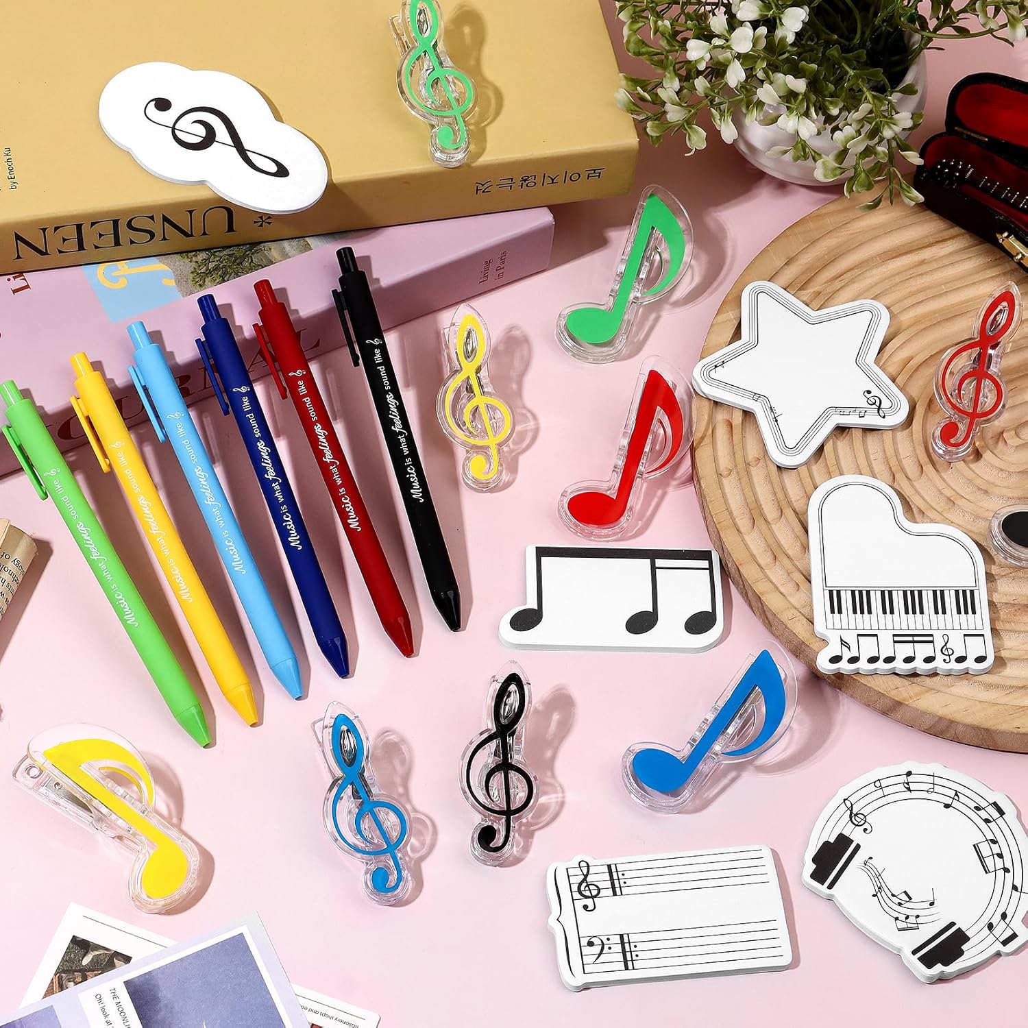 12 Sets Bulk Music Themed Gifts Including Music Ballpoint Pen Music Sticky Notes Music Clip, Music Teacher Appreciation Gift Music Gift for Rewards Marching Band School Supplies - Image 7