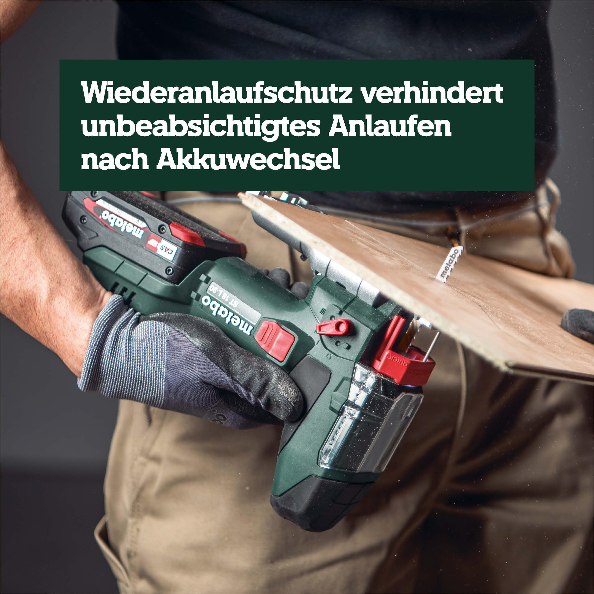 metabo Akku-Stichsäge ST 18 L 90, 18 V Säge mit Metabo Quick System | 90 mm Schnitttiefe, 3000/min Hubzahl, LED-Licht, ohne Akku und Ladegerät, inkl. 2 Sägeblätter und Absaugstutzen