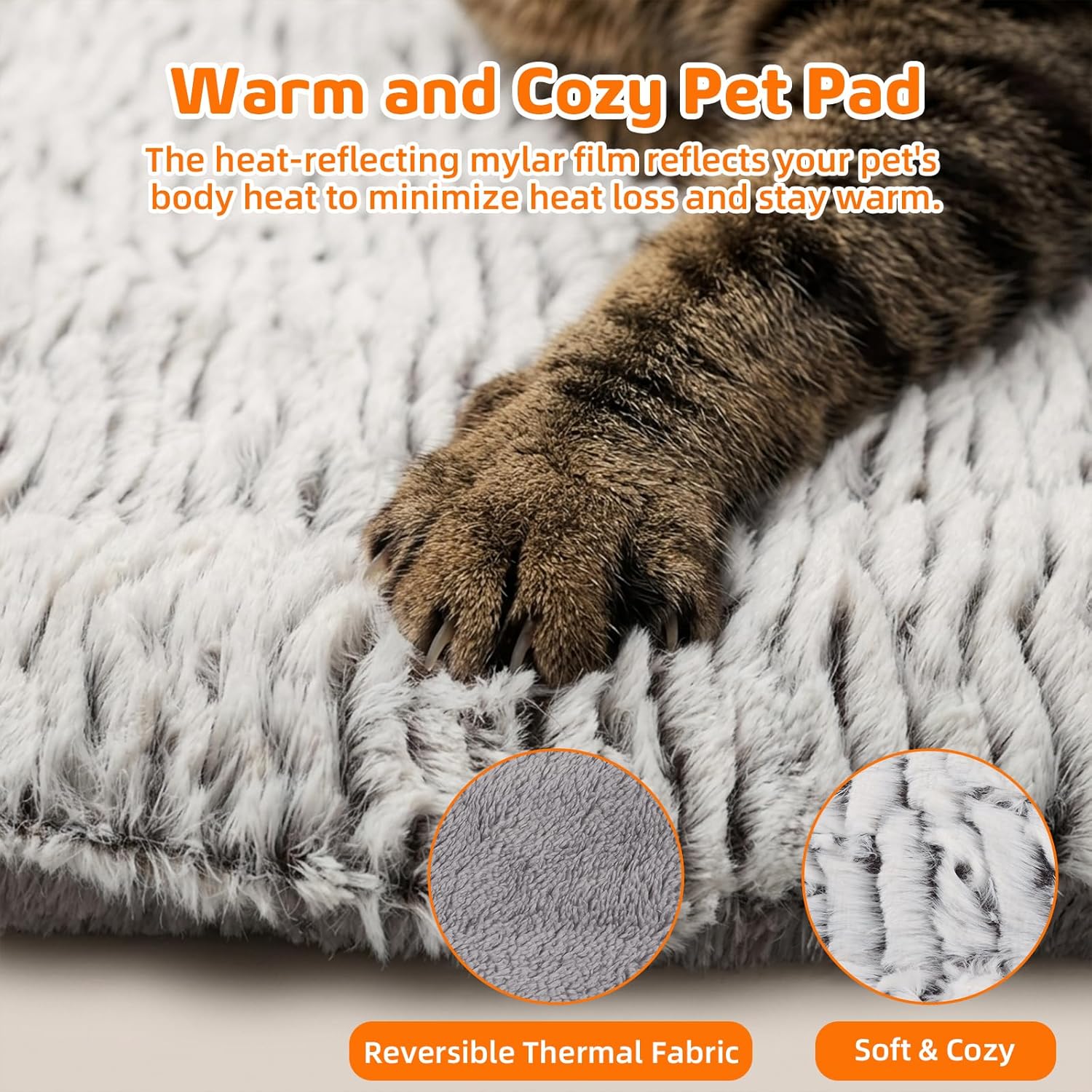 Self Warming Cat Bed, 31.5" x 23.6" Reversible Two-Sided Use Self Heating Cat Pad, Reflects Body Heat, Washable, Thermal Non Electric Heating Mat, for Cats, Small Dogs