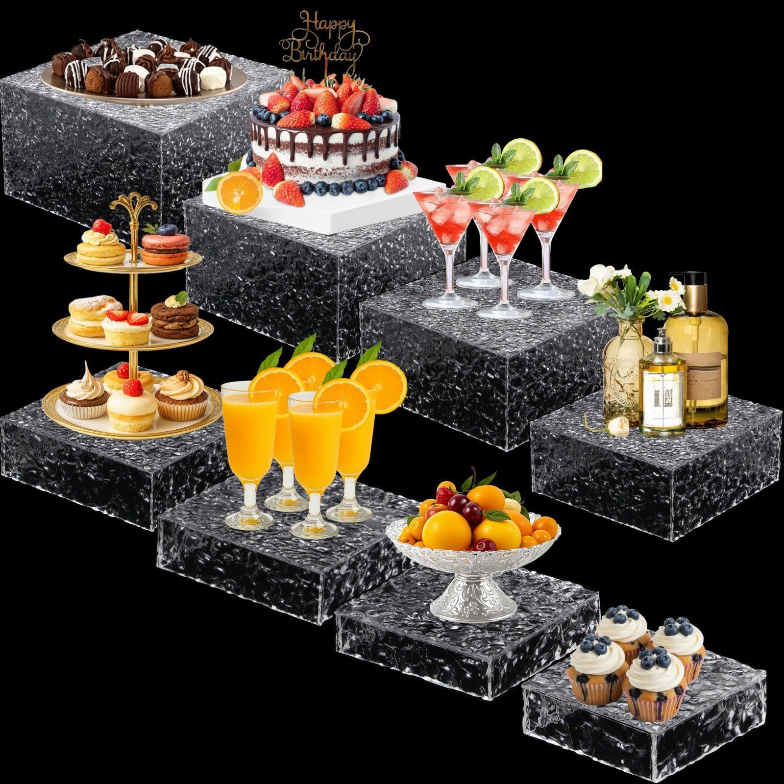 Geelin 8 Pack Acrylic Buffet Display Risers for Food Jewelry,Clear,Wave