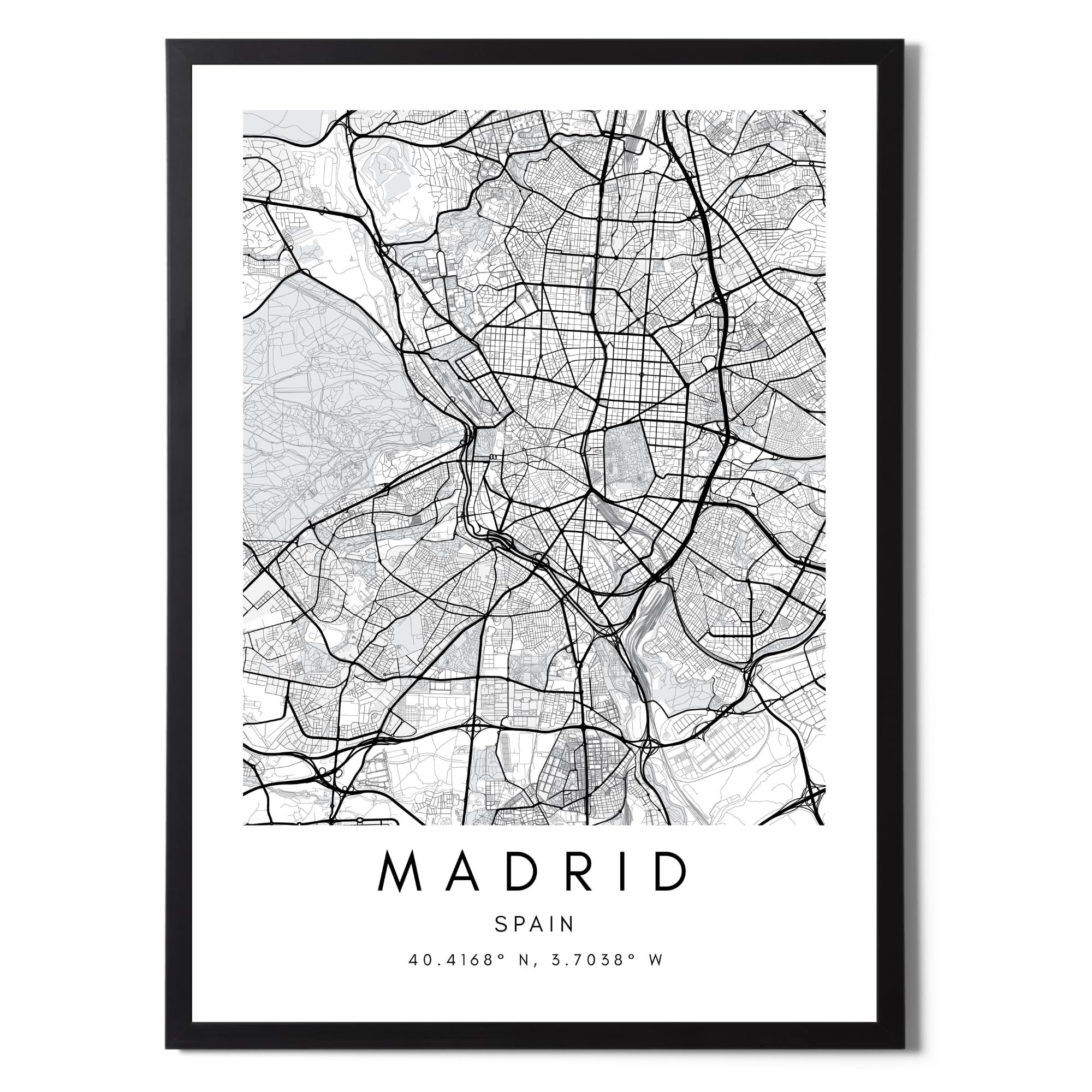 State Media Vision Madrid World City Map Poster Individual Set - Minimalist Bedroom or Living Room Print - Black and White Madrid Wall Art (Madrid, A4 Print Only)