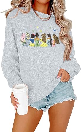 KIDDAD Magical Sweatshirt for Women Embroidered Princess Sweater Magic Family Vacation Shirt Casual Long Sleeve Tops