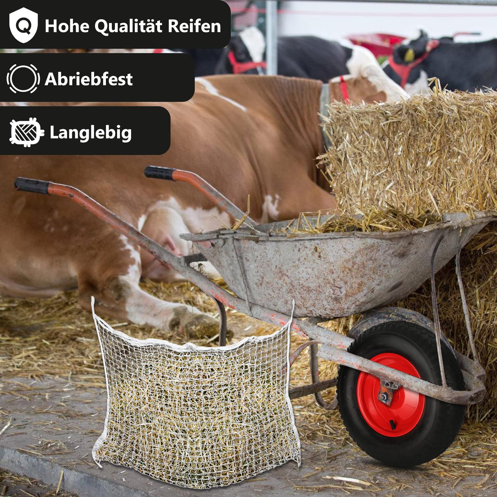 Koło do taczki pneumatyczne 4.80 4.00-8 Ø 390 mm, obciążenie 120 kg, czarno-czerwone koło gumowe PU opony pneumatyczne do taczki, wózek transportowy, żółty chleb