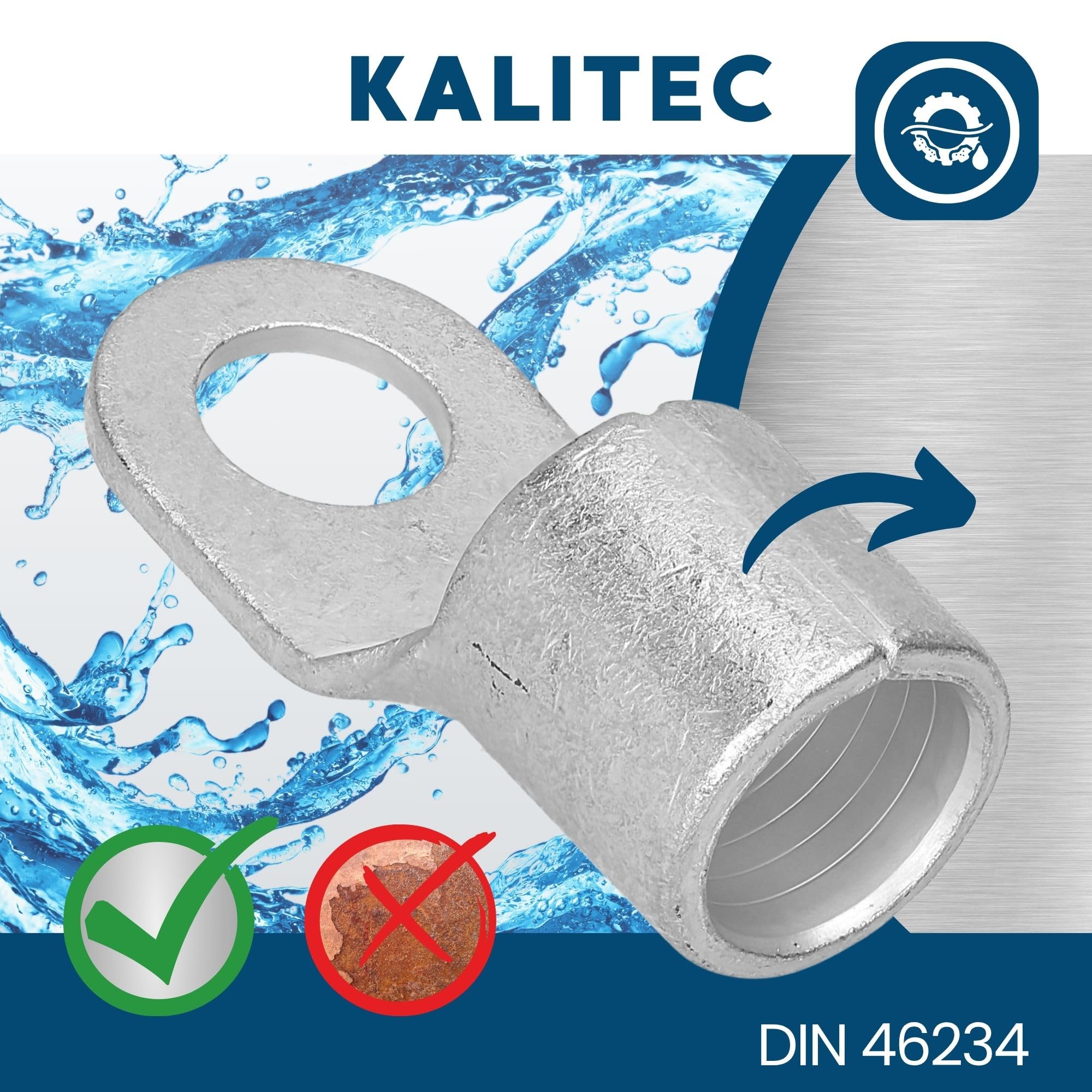 Kalitec Lot de 10 Cosses à Sertir 95 mm² M12 - Cosse de Câble à Anneau | Cosses tubulaires nues en cuivre électrolytique, pression au mandrin, pour armoires électriques et véhicules ferroviaires