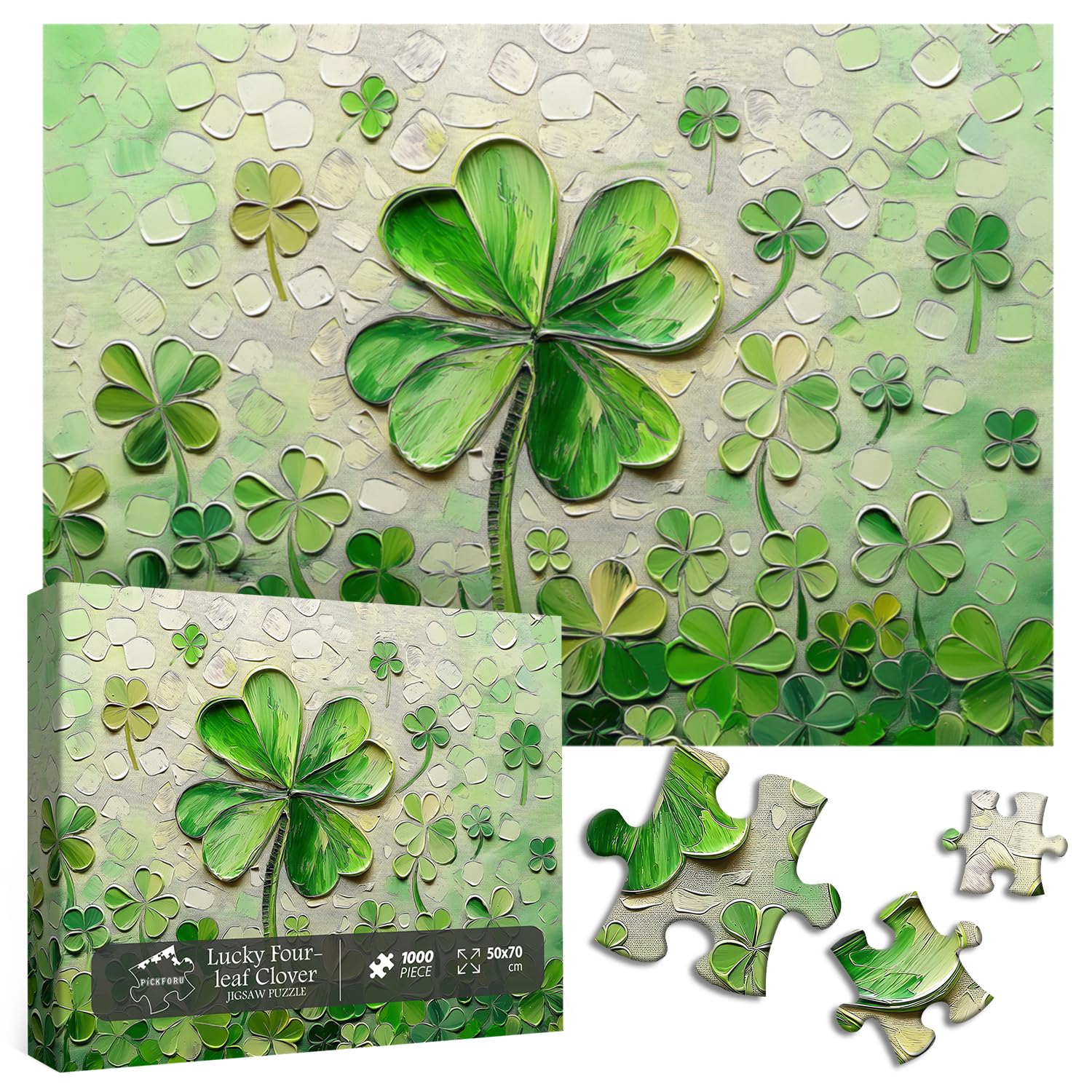 PICKFORUPlant Puzzles for Adults 1000 Pieces and up, Four Leaf Clover Jigsaw Puzzle as Home Decor, Oil Painting Puzzles as Gifts for Plant Lovers