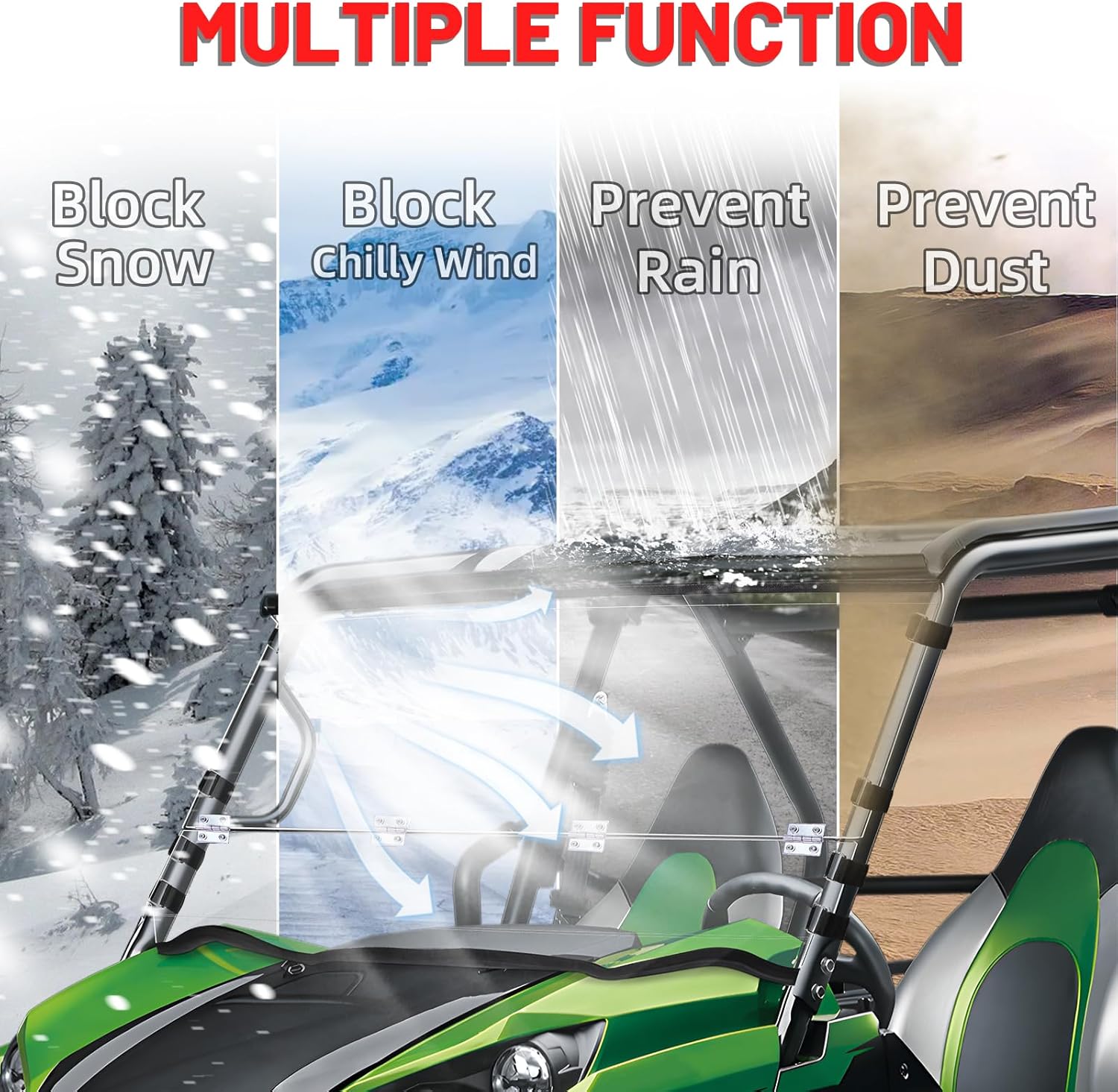 StarknightMT Teryx Windshield Scratch-resisatant Vent Window Compatible with 2016+ KAWASAKI Teryx 800 2/4 Seaters 2021+ Teryx S/ S 4 Accessories Clear Front Windshield Used with Roof