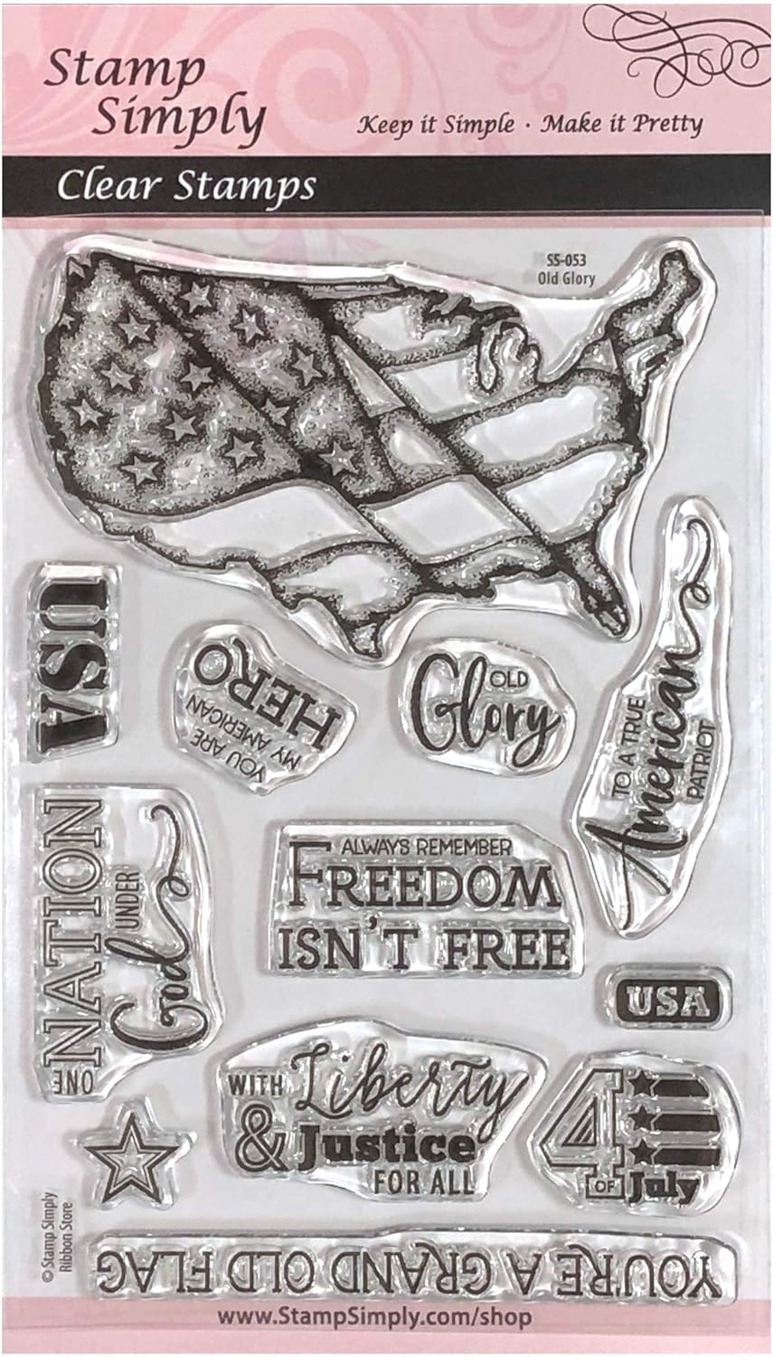 Clear Stamps Old Glory Patriotic American Sentiments - Stars and Stripes 4x6 Inch Sheet - 12 Pieces