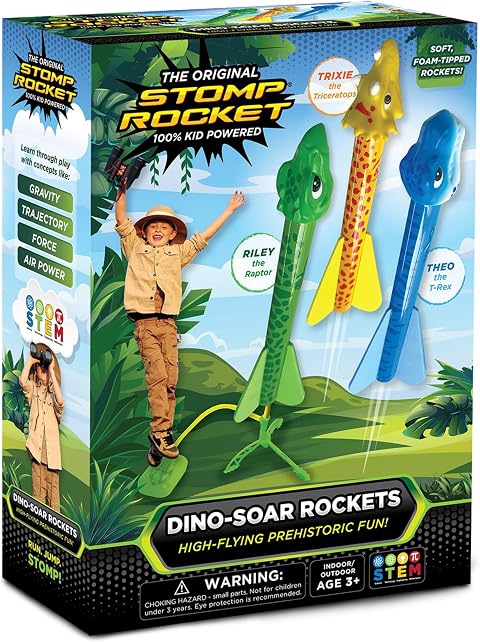 Stomp Rocket Dino-Soar Rocket Launcher for Kids, 3 Dinosaur-Themed Blasters