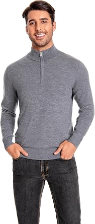 Mens 100% Extrafine Merino Wool Long Sleeve Mock Neck Pullover