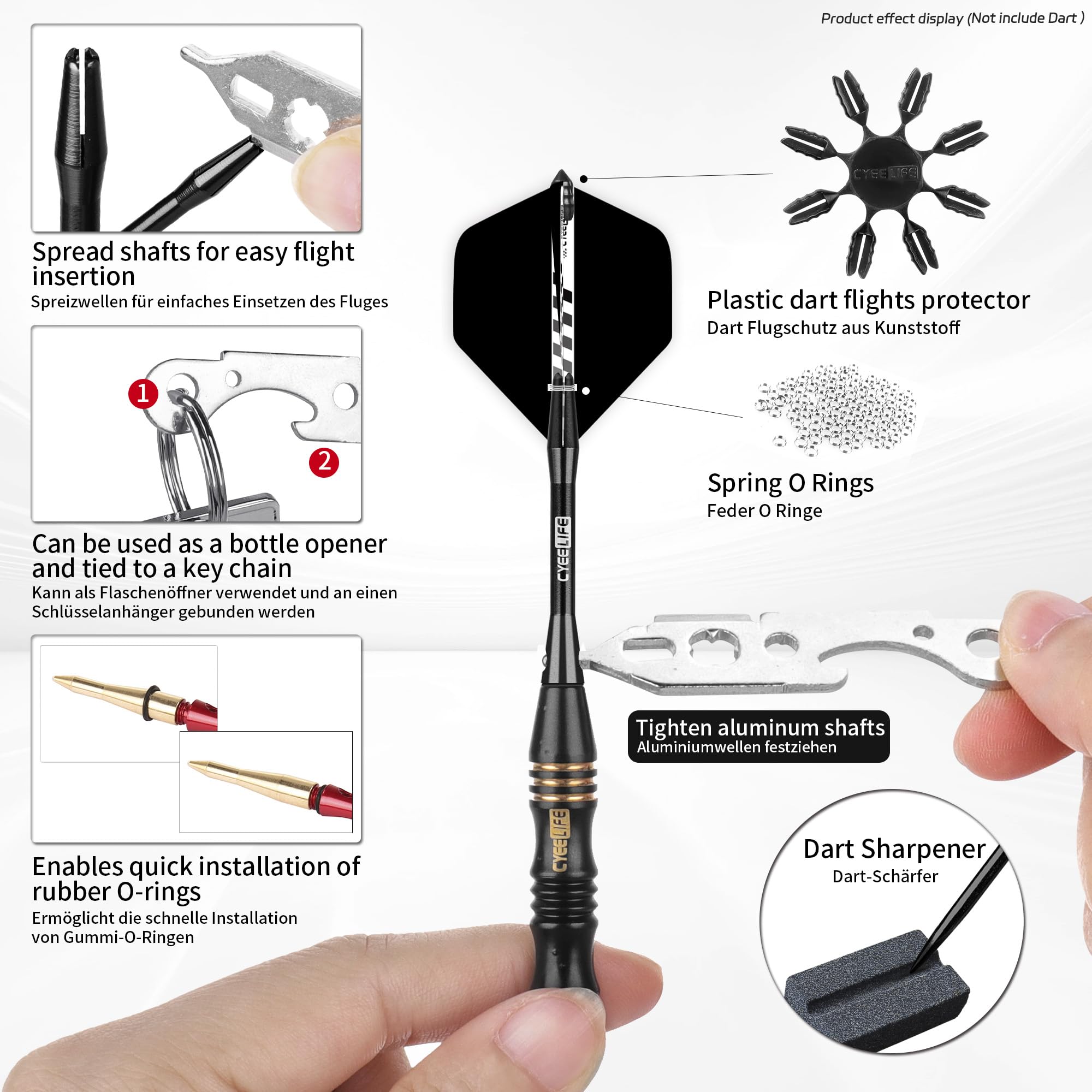 CyeeLife Ensemble de 180 pièces d'accessoires de fléchettes, Accessoires de fléchettes Professionnels avec ailettes, tiges, protège-Pointes, Joints en Caoutchouc/Ressort