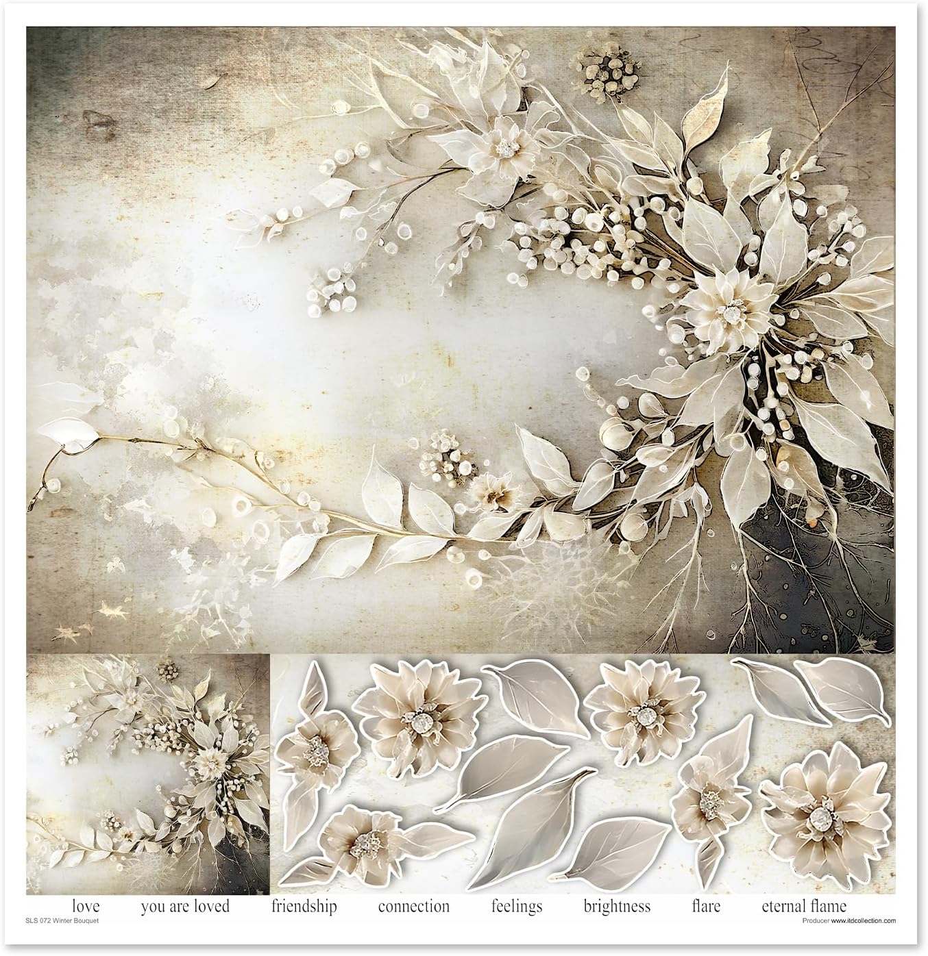 ITD Collection SLS-072 Scrapbook Paper Scrapbooking Set Decorative Paper 12 x 12 Inches 310 x 310 mm 10 Sheets + 1 Winter Bouquet