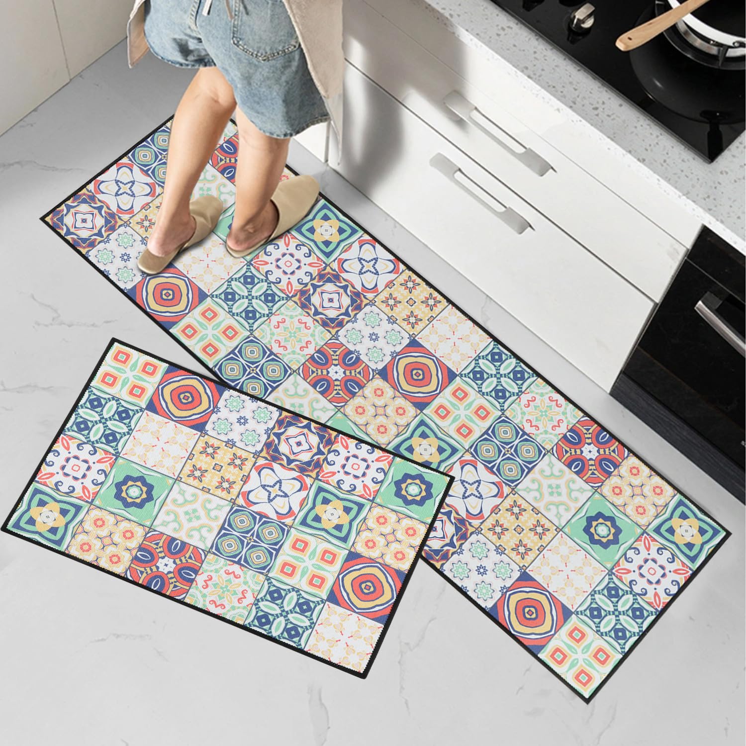 Freiesoldaten Juegos de Alfombras de Cocina 2 Piezas Antideslizante Alfombra de Cocina Absorbente Lavable Alfombrillas de pie para Cocina Dormitorio Salón, 40x60cm + 40x120cm