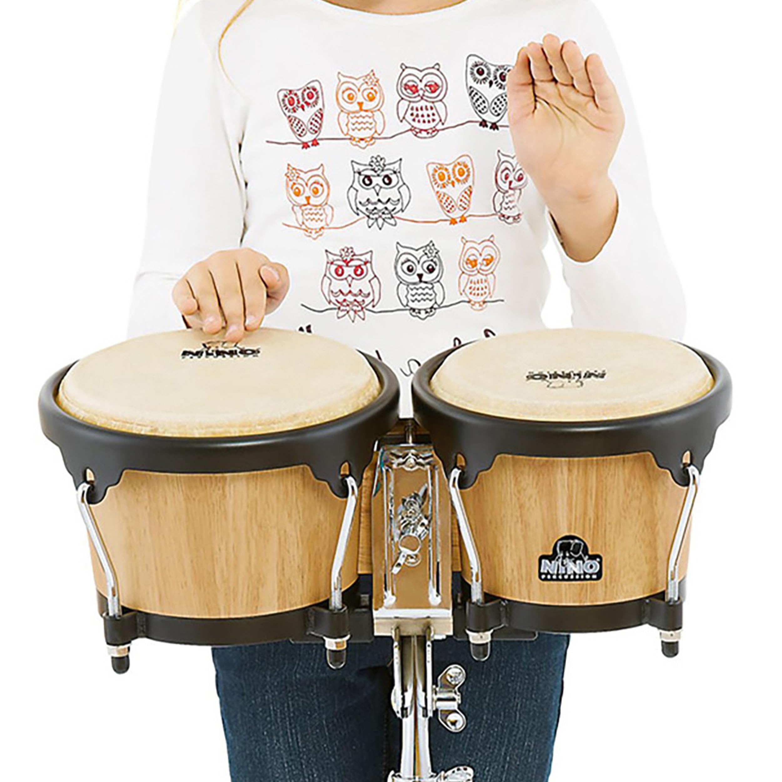 Nino Percussion NINO3NT-BK Bonghi, Legno, Coppia, Natural/Nero