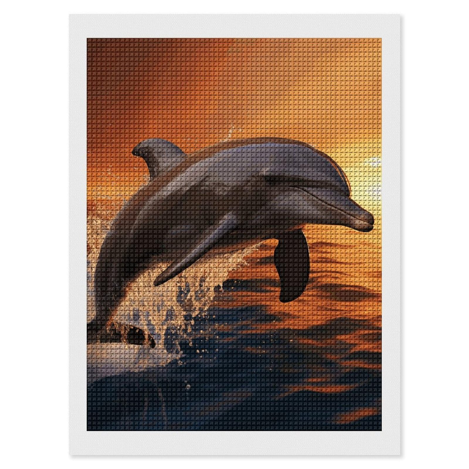 Dusk Dolphin Diamond Art Kits for Adults, DIY 5D Diamonds Painting Kits for Beginner, Round Full Drill Diamond Dots Painting, 12"x16" Diamonds Pictures Gem Art and Crafts Wall Decor