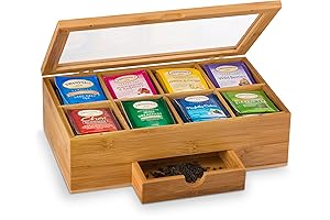 Bambüsi Tea Bag Organizer - Tea Organizer: Wooden Tea Box with 8 Compartments