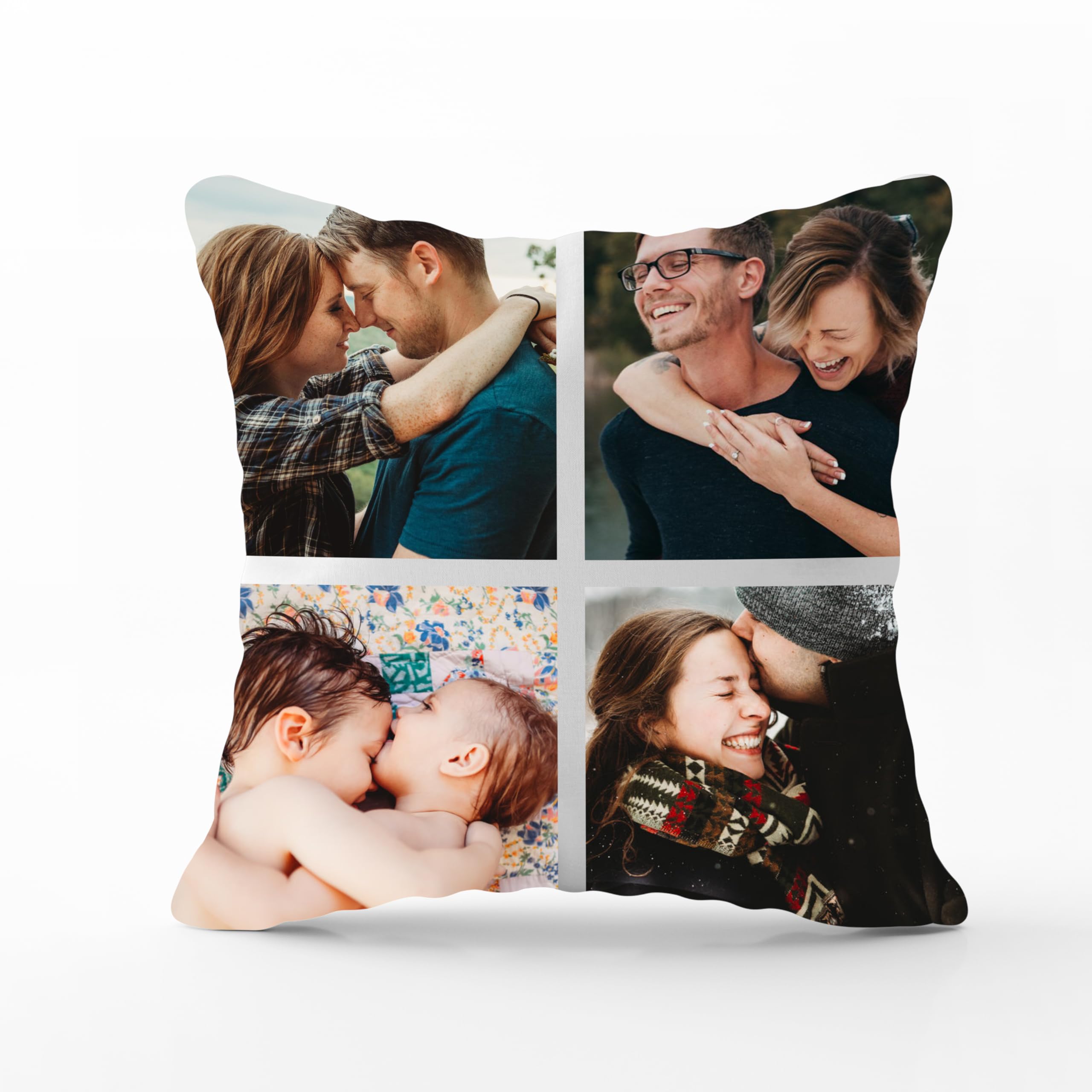 Personalised Pillow Cushion Cover, Customised With Four Multi Photo Printed Collage, Gift for Girlfriend, Husband, Wife, Family, Birthday, Mothers Day Keepsake Home Décor Throw Pillow/Cushion.