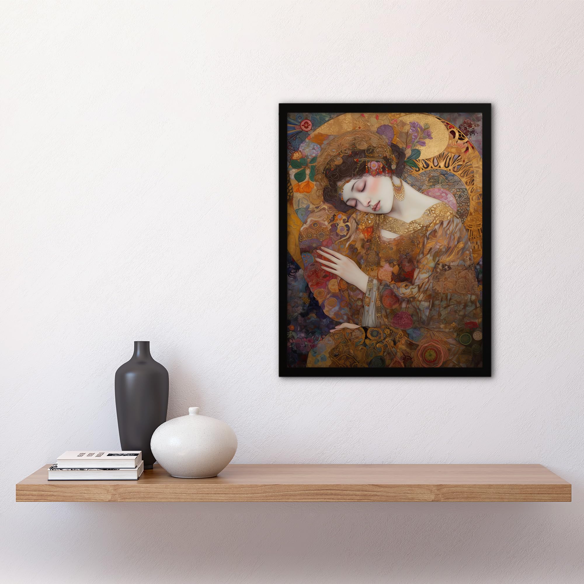 Artery8 Asleep Gustav Klimt-Inspired Portrait Of A Woman Bedroom Art Print Framed Poster Wall Decor 12x16 inch - Image 4