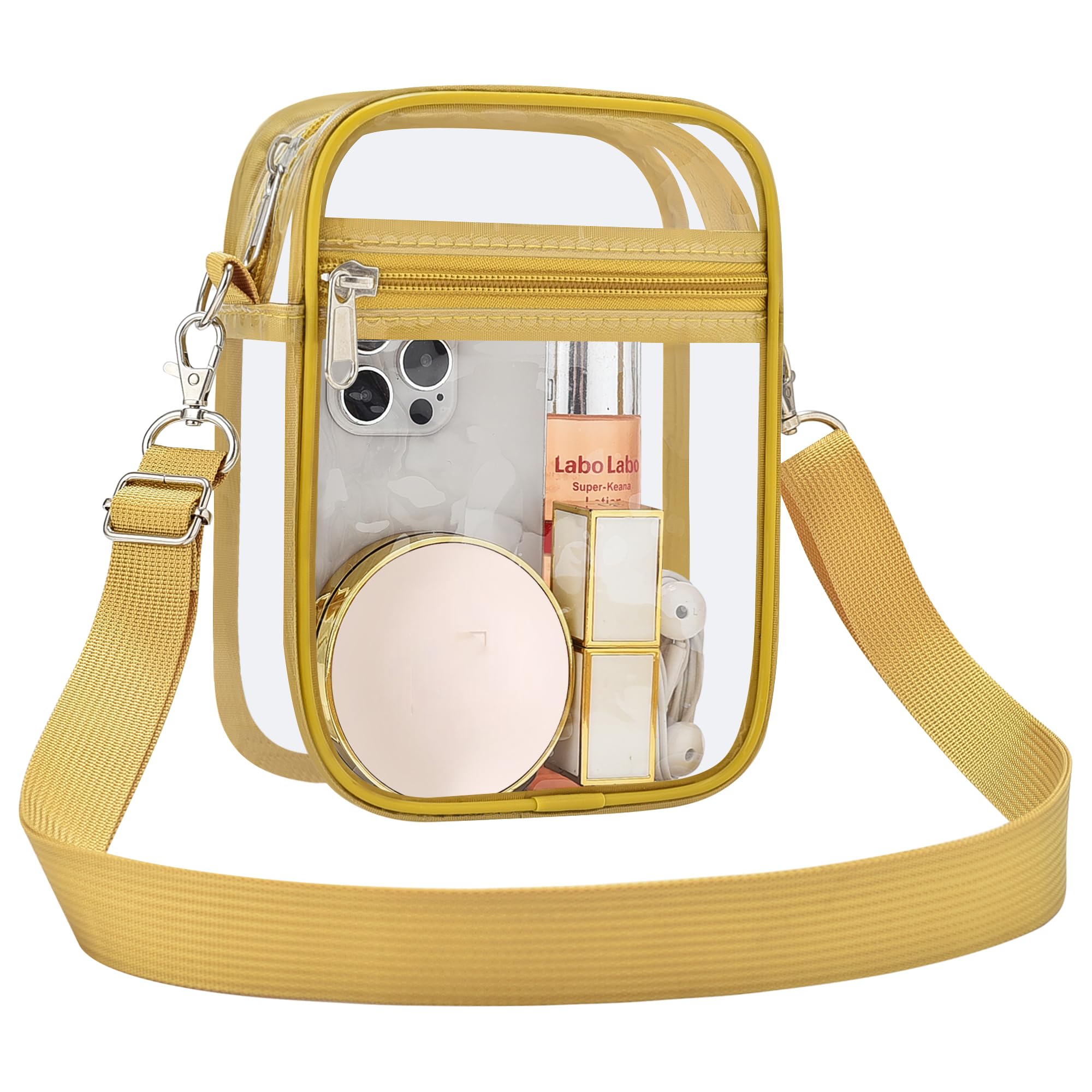 Clear Stadium Bag 12×12×6 Policy Compliant Transparent Crossbody Purse, Waterproof PVC Clear Bag for Concerts Events, Gold, S