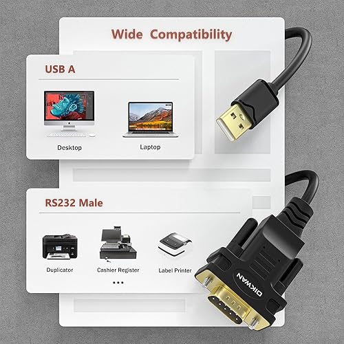 Miniatura 4 de USB a RS232, adaptador serie USB con chipset FTDI, cable USB 2.0 a macho DB9 serie para Windows 11,10, 8, 7, Vista, XP, 2000, Linux y Mac OS (6