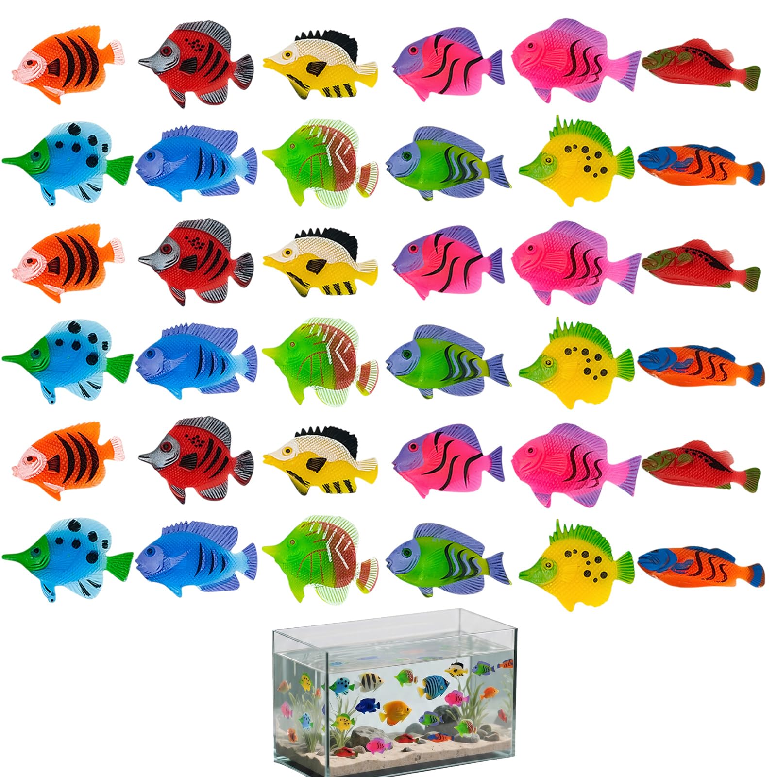 36 Pcs Colourful Plastic Fish Set, Floating Tropical Fishes Models
