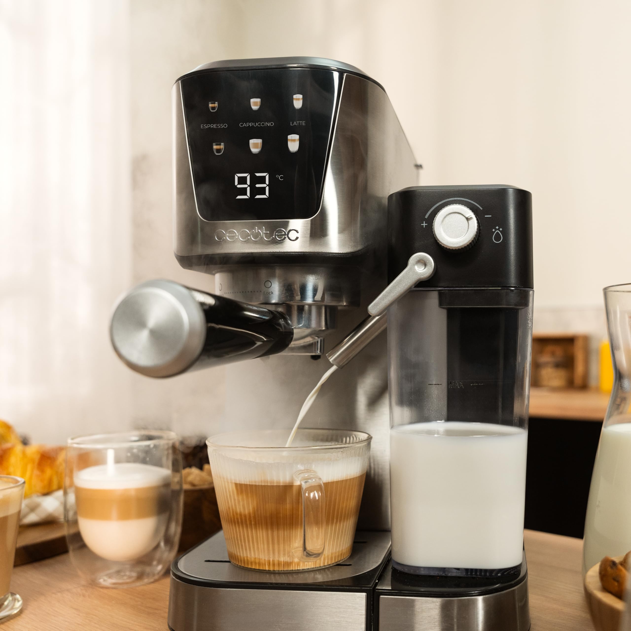 Cecotec Półautomatyczny ekspres do kawy Power Espresso 20 Cream. 1350 W, półautomatyczny, 20 bar, termoblok, zbiornik na mleko 700 ml, zbiornik na wodę 1 l, system aromatów Force