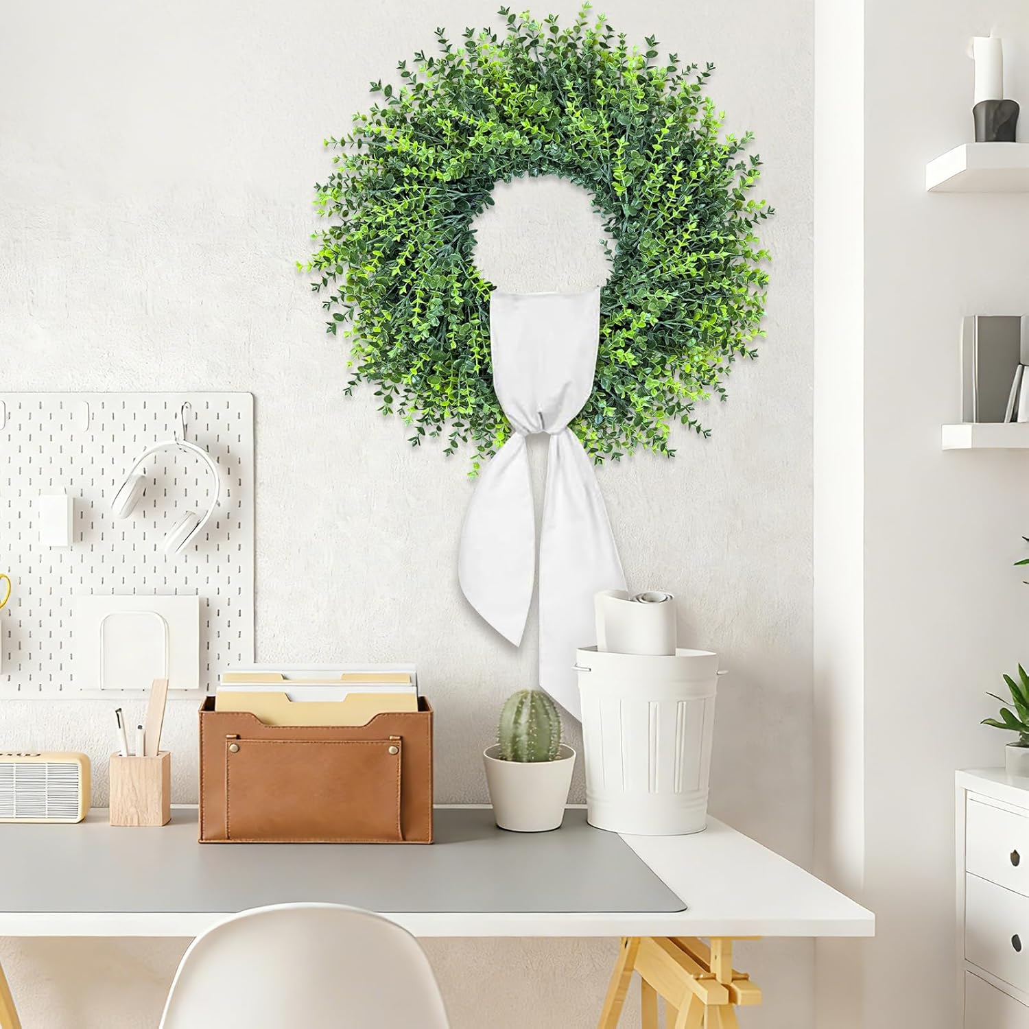 28In Large Boxwoods Door Wreaths for Front Door Spring Summer Outside All Season Green Year Round Artificial Greenery Wreath for Wall Window Rustic Farmhouse Home Outdoor Indoor Decorations - Image 8