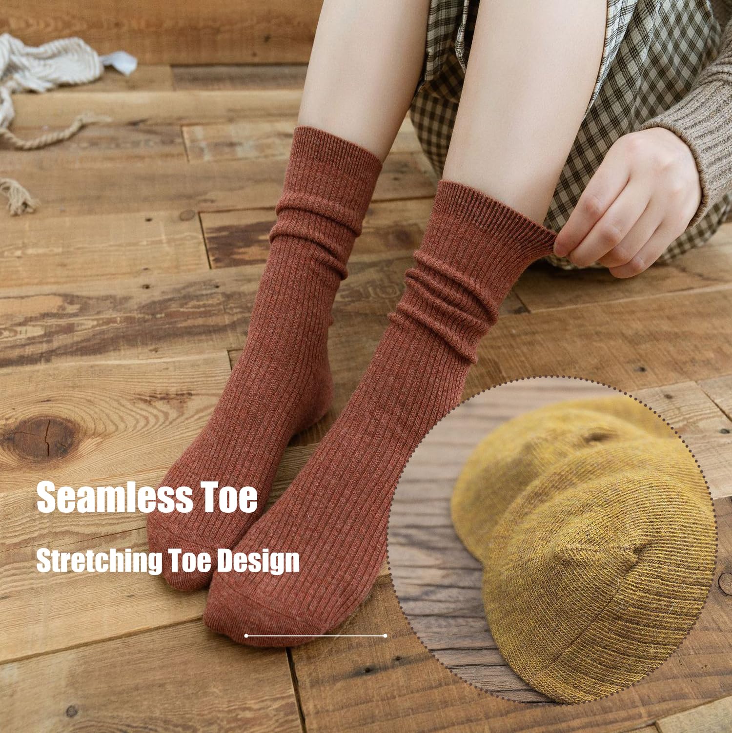 5 Paires Chaussettes Femme Laine Chaudes Mi-Mollet, Tailles 35-38 et 39-42 | Plusieurs Couleurs Disponibles