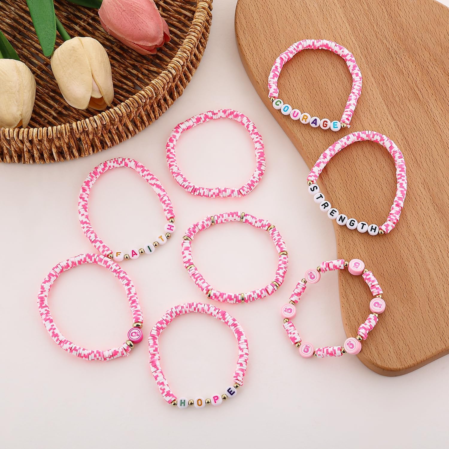 𝐇𝐞𝐢𝐬𝐡𝐢 𝐁𝐞𝐚𝐝𝐞𝐝 𝐒𝐭𝐫𝐞𝐭𝐜𝐡 𝐁𝐫𝐚𝐜𝐞𝐥𝐞𝐭𝐬 for Women Teen Girls St.Patrick's Day Valentine's Day Christmas Breast Cancer Bracelets Stackable Polymer Clay Beads Bracelets Friendship Boho Bracelets Jewelry Set - Image 5