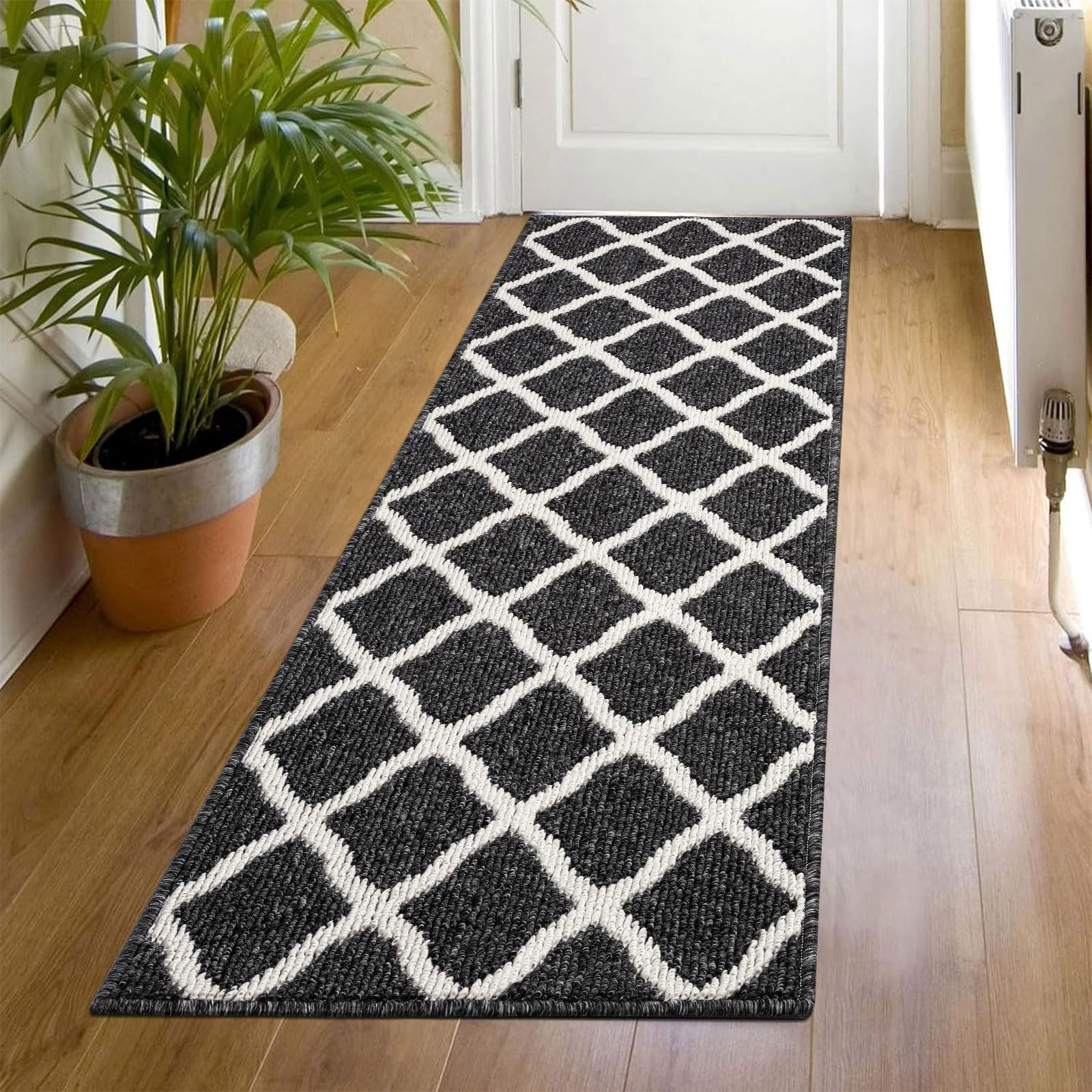 Indoor Washable Runner Rug 20"x59" Non Slip Rubber Backing Entryway Rug Runner Long Door Mats Floor Carpet Runners for Home Garage Kitchen Laundry, Black