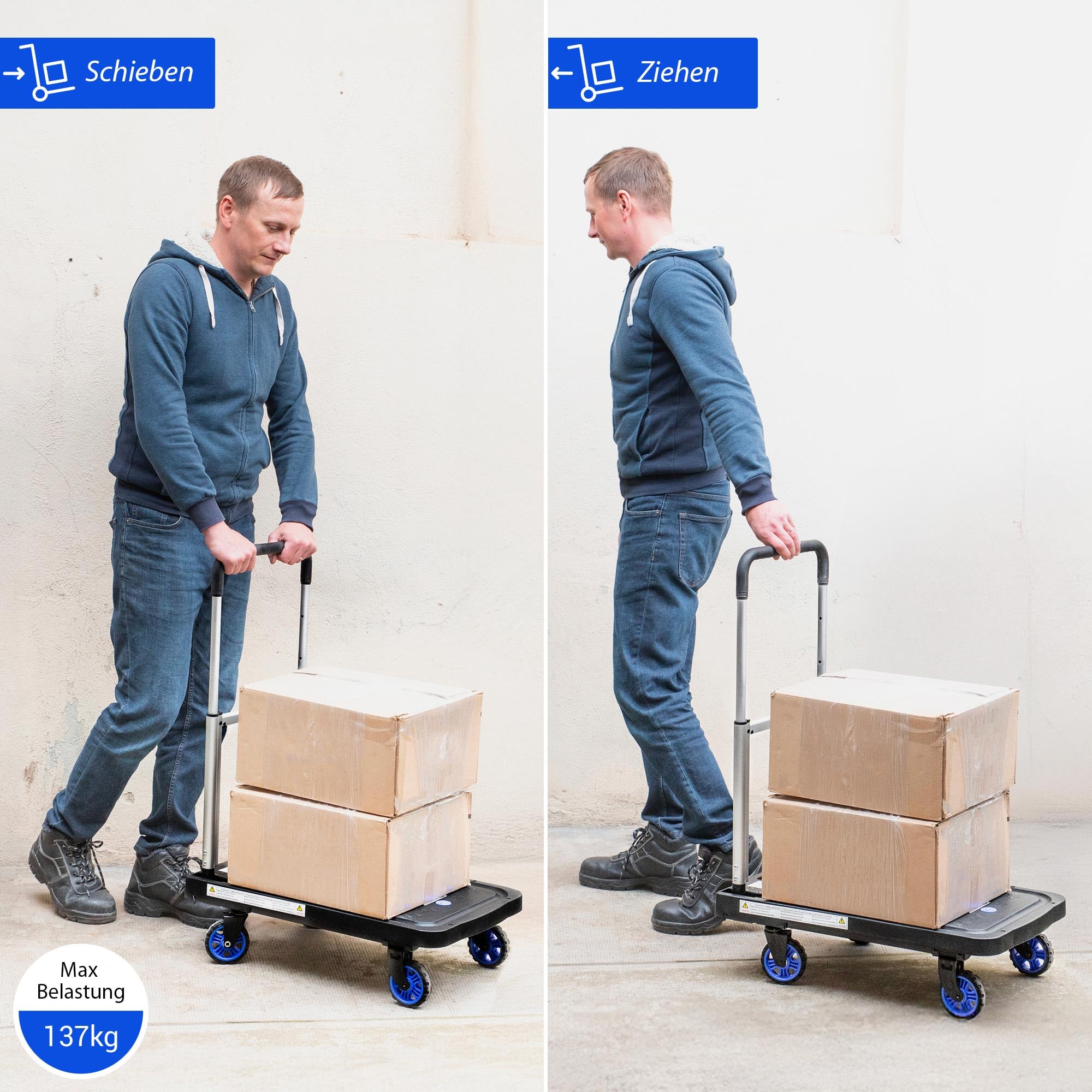 HOSTRÖM Rollwagen, Faltbarer Aufbewahrungswagen, Umzug, Transportmaterial, Teleskopgriff, Max. Tragkraft 137 kg, 5 Jahre Garantie