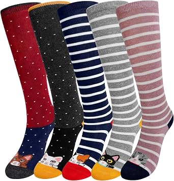 Girls Knee High Socks Animal Long Socks for Kids - Over Calf Knee Cartoon Funny Cute Child Socks Girls Present 5 Pairs 2-12 Years old