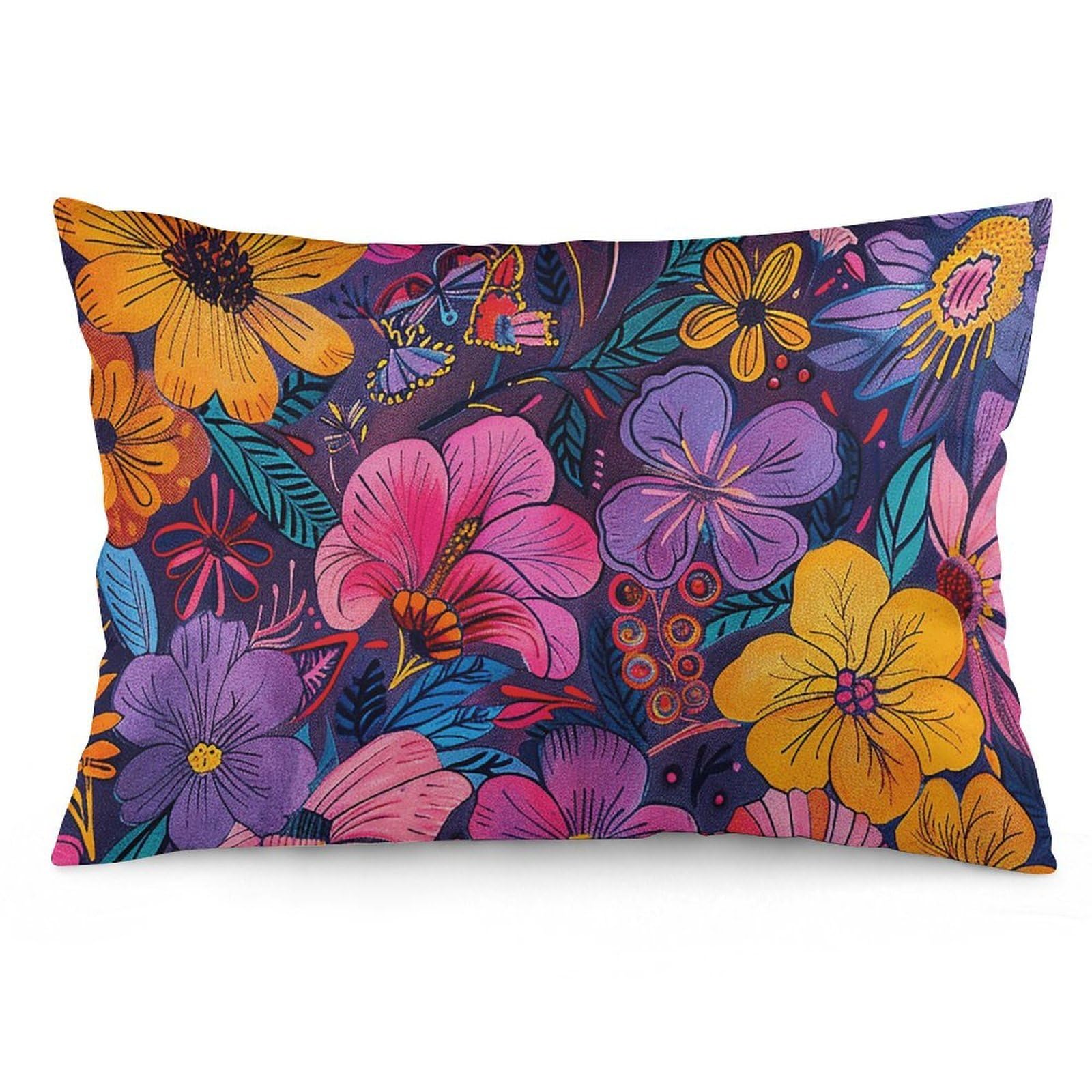 2 Pack Pillow Cases for Hair and Skin, Soft Breathable Pillow Case Covers with Hidden Zipper, Vibrant Colorful Patterns Pillowcase 12 "x20 Pillow Covers for Sleeping Gift