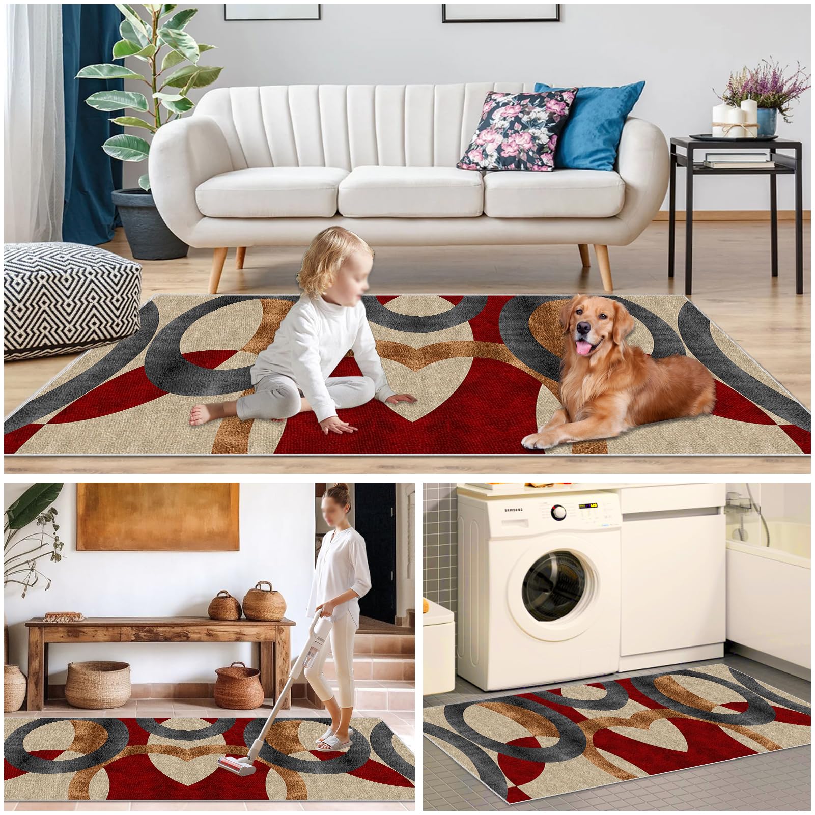 Tapis de Couloir Long Antidérapant Tapis Cuisine Devant Évier Lavable 60 x 500 cm Tapis d Entree Interieur Tapis de Passage à Poil Court Tapis de Porte Tapis de Sol pour Entrée, Chambre, Salon