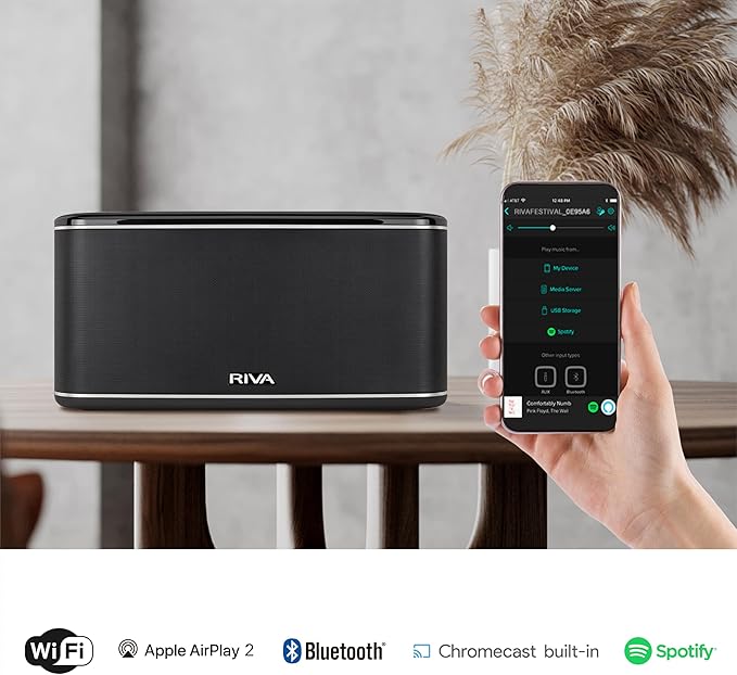 RIVA Upgraded Festival Wi-Fi Bluetooth Hi-Fi speaker, 10 drivers, 200 watts, Support Chromecast, Airplay2, Spotify streaming audio, Multi-room Music, Optical, USB and 3.5mm Aux-in Connectivity (Black)