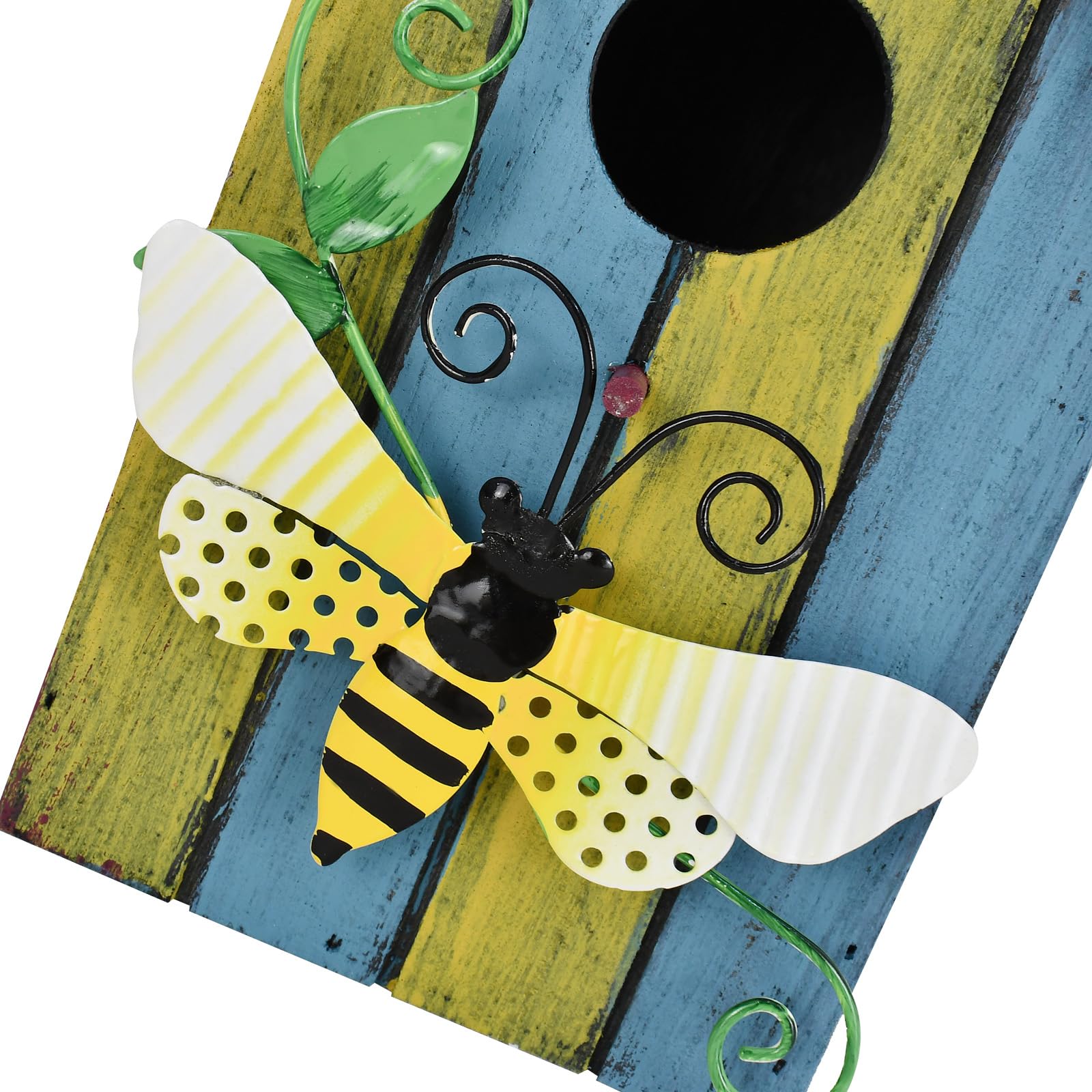 Casetta per uccelli decorativa in legno da appendere, dipinta a mano, per esterni, giardino, mangiatoia per uccelli per fringuelli, colibrì, cardinali, campanuli, passeri, cincate (ape)