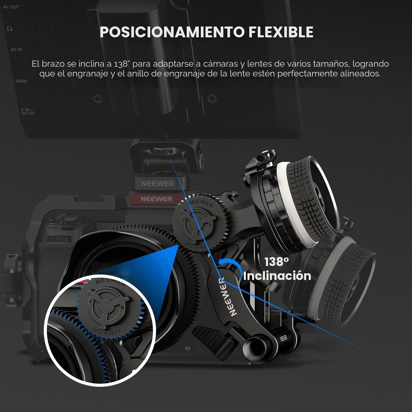 NEEWER Mini Enfoque de Seguimiento con Paradas A/B, Anillo de Engranaje de Lente, Varilla de 15 mm y Abrazadera de Varilla para cámara de Cine, cámara réflex Digital/sin Espejo, Compatible con
