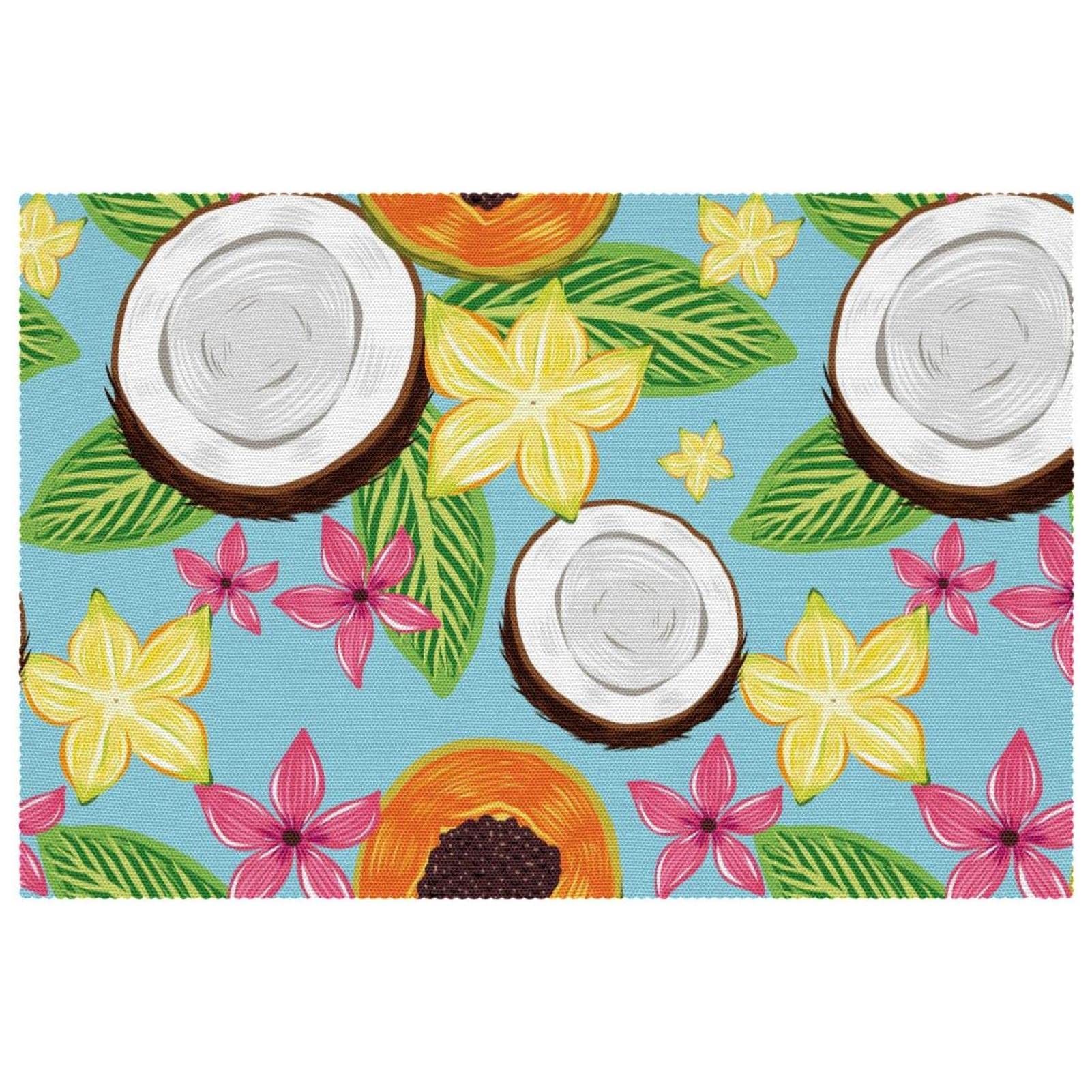 Set de table anti-tache en tissu Oxford rose motif tropical lot de 4 lavables