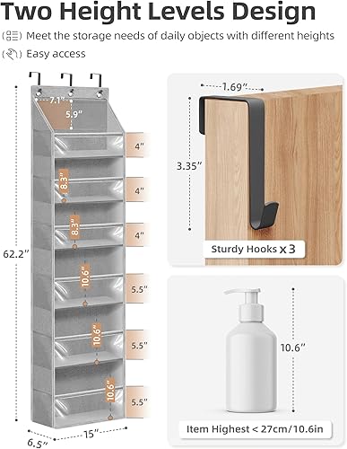 Miniatura 2 de STORAGE MANIAC Organizador para colgar sobre la puerta, organizador colgante de gran capacidad, bolsillos profundos transparentes detrás de la