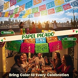 DomeStar 2 Packs Mexican Party Decoration, 36 Feet Plastic Papel Picado Fiesta Banner Cinco de Mayo Garland for Mexican Birthday Party Supplies