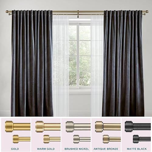 Miniatura 7 de Barras de cortina dobles con soportes de aluminio y remates, barras de cortina doradas para ventanas de 72 a 144 pulgadas, 1 pulgada delantera y 58