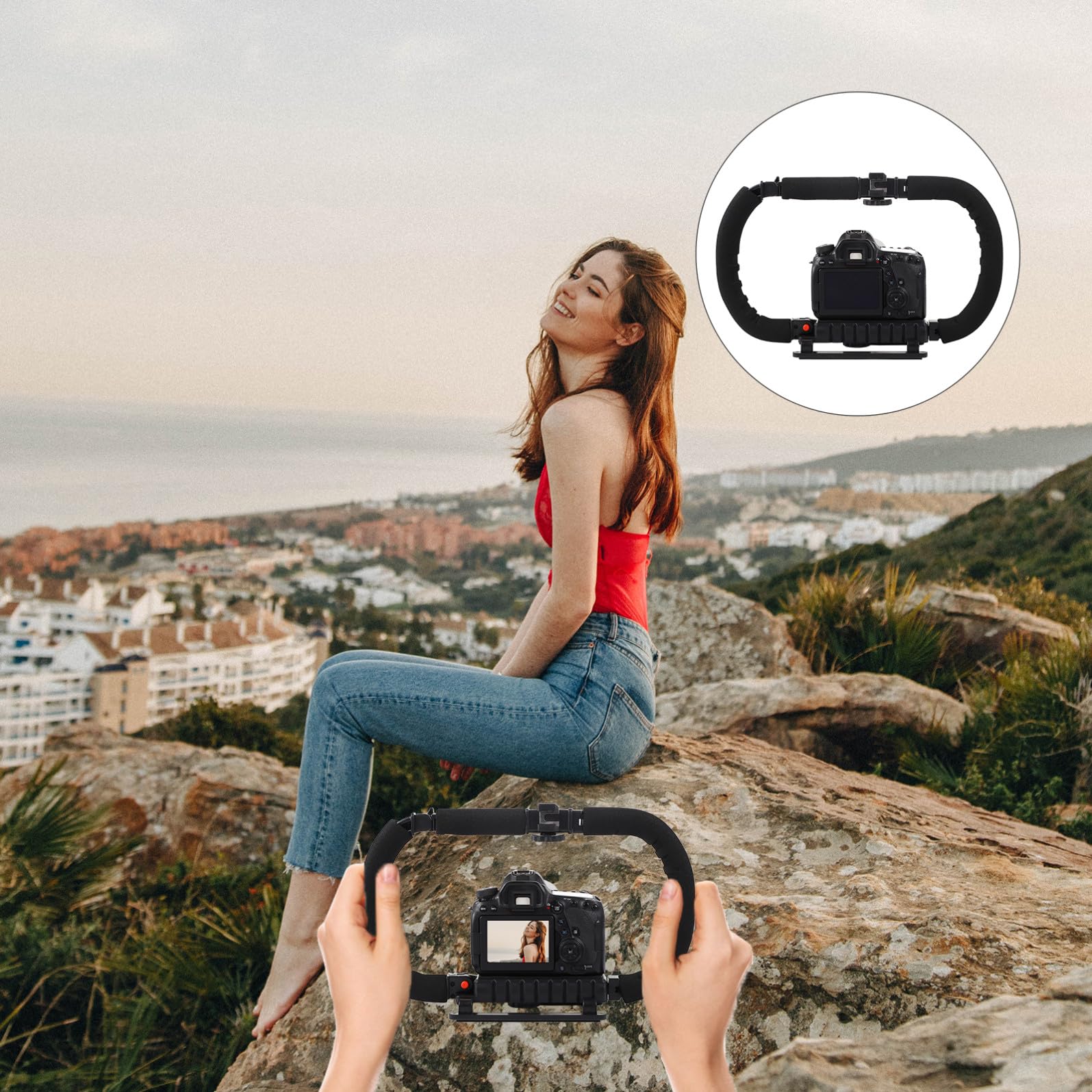Stabilizzatore Video per Smartphone e Fotocamere Dv Impugnatura in Spugna Antistanchezza e 3 Porte Hot Shoe per Videomaker e Fotografi Professionisti