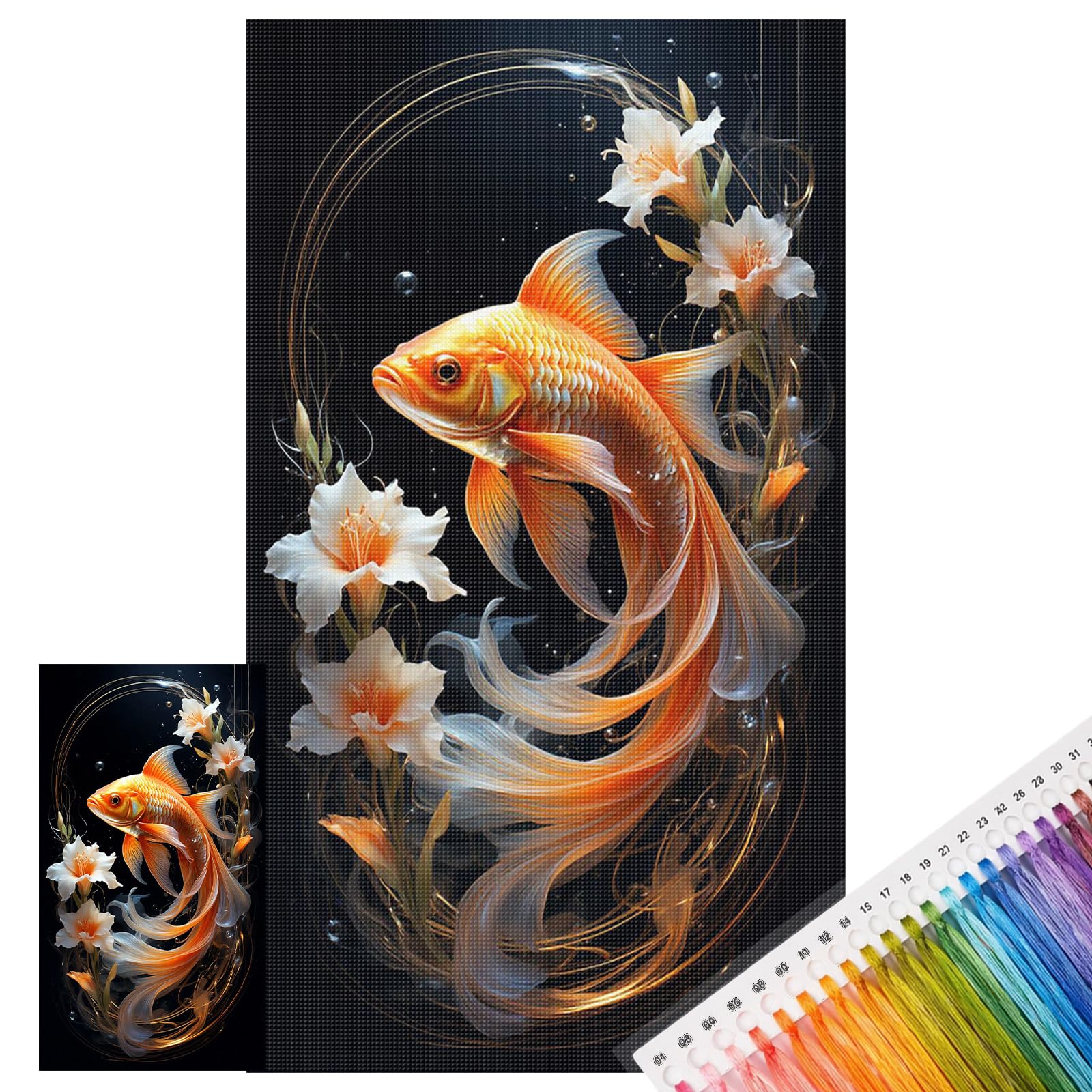 Poetrydraw Golden Koi Fish Embroidery Kit 11Ct Diy Needlework Cross Stitch Starter Large 15.74X27.56inch Home Decor (Golden Koi)